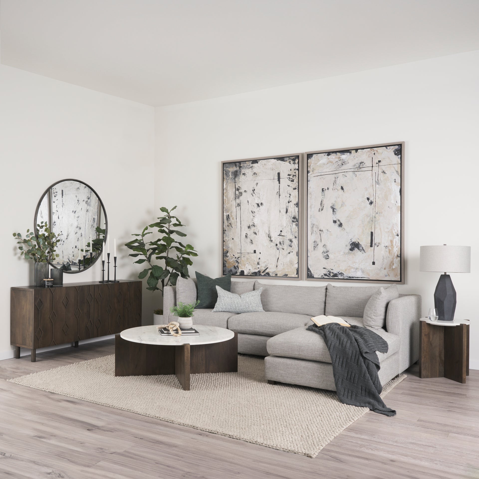 Bianca Dark Brown Wood w/ Marble Round Top Coffee Table - Central Designs