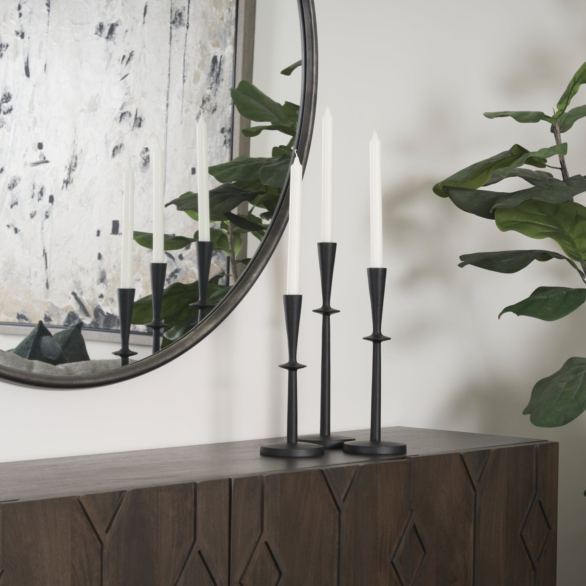 Qwin Matte Black Cast Aluminum Medium Candle Holder - Central Designs