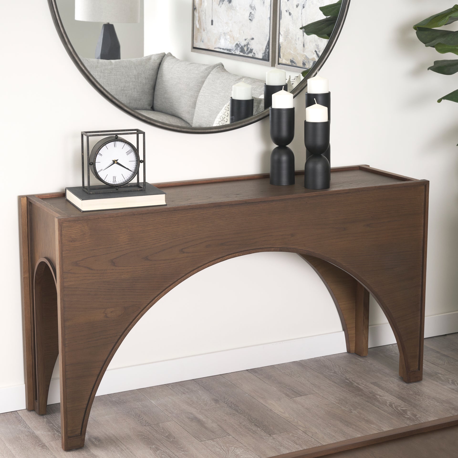 Laraya Dark Brown Wood Arched Console Table - Central Designs