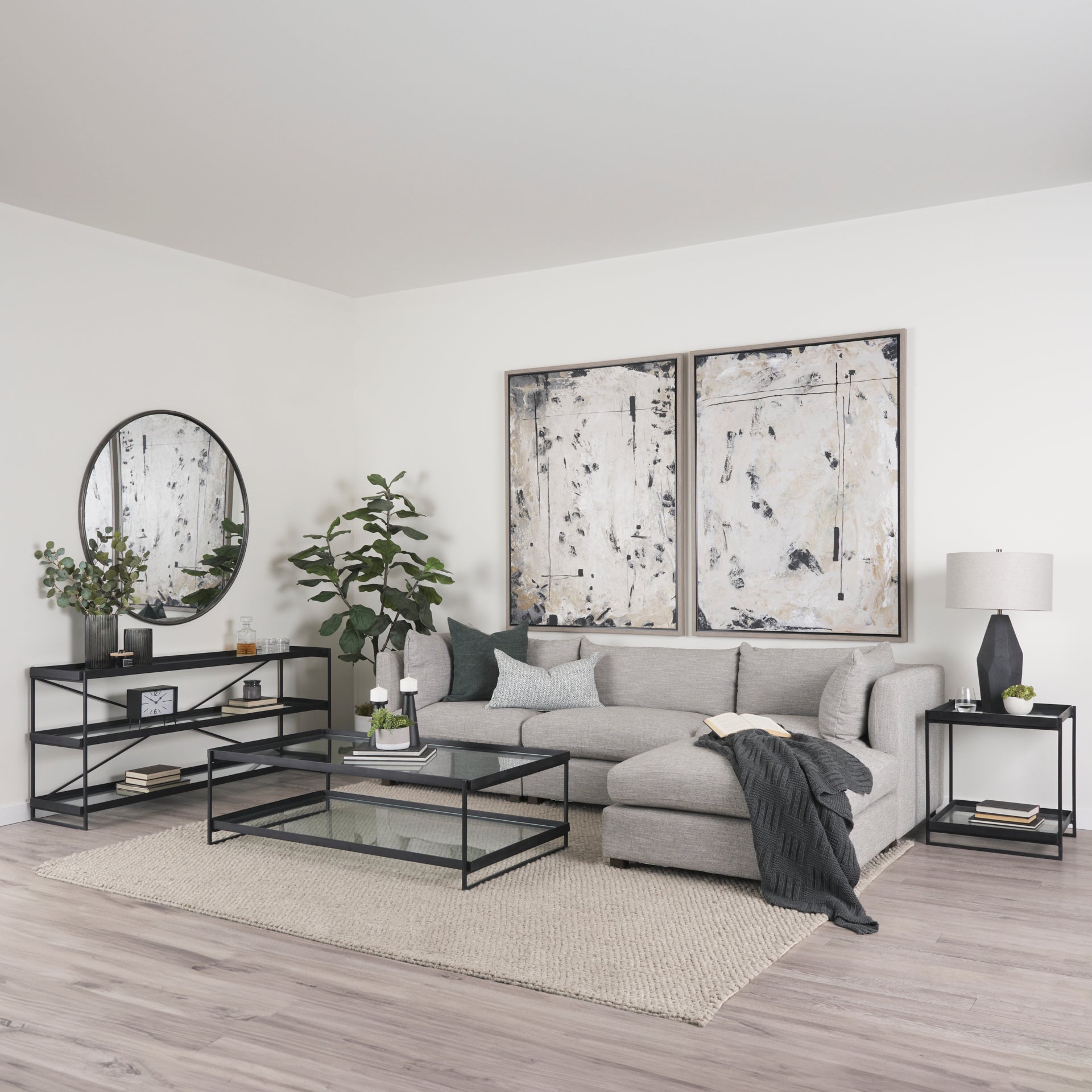 Trey 72.0"L x 16.0"W x 30.0"H Black Metal W/Glass Console Table - Central Designs