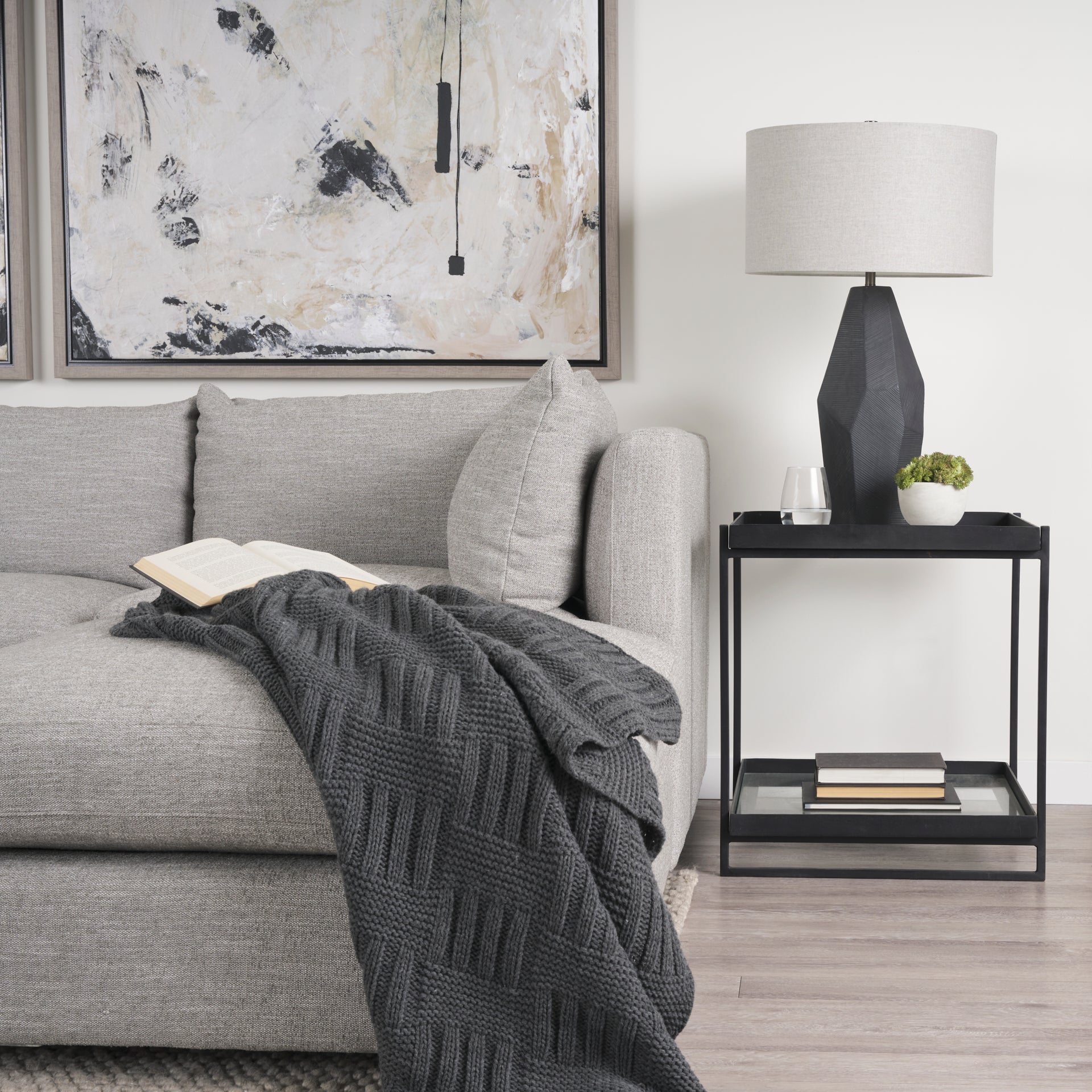 Trey Black Metal W/Glass Accent Table - Central Designs