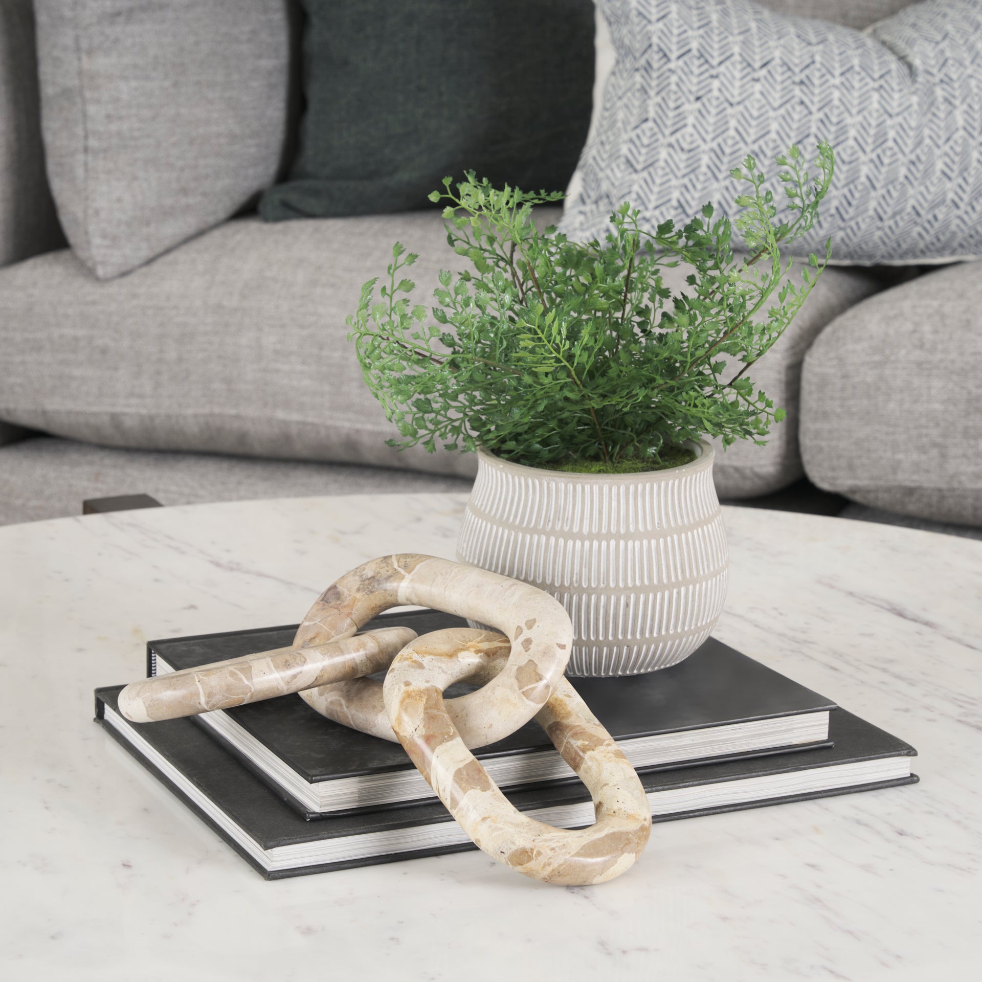 Reinir Beige Marble Chain Link Decorative Object - Central Designs