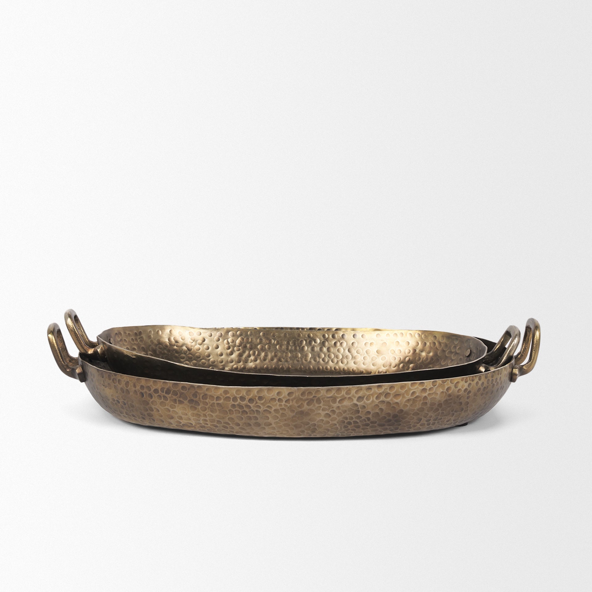 Pama Hammered Gold Metal Decorative Trays (Set of 2)