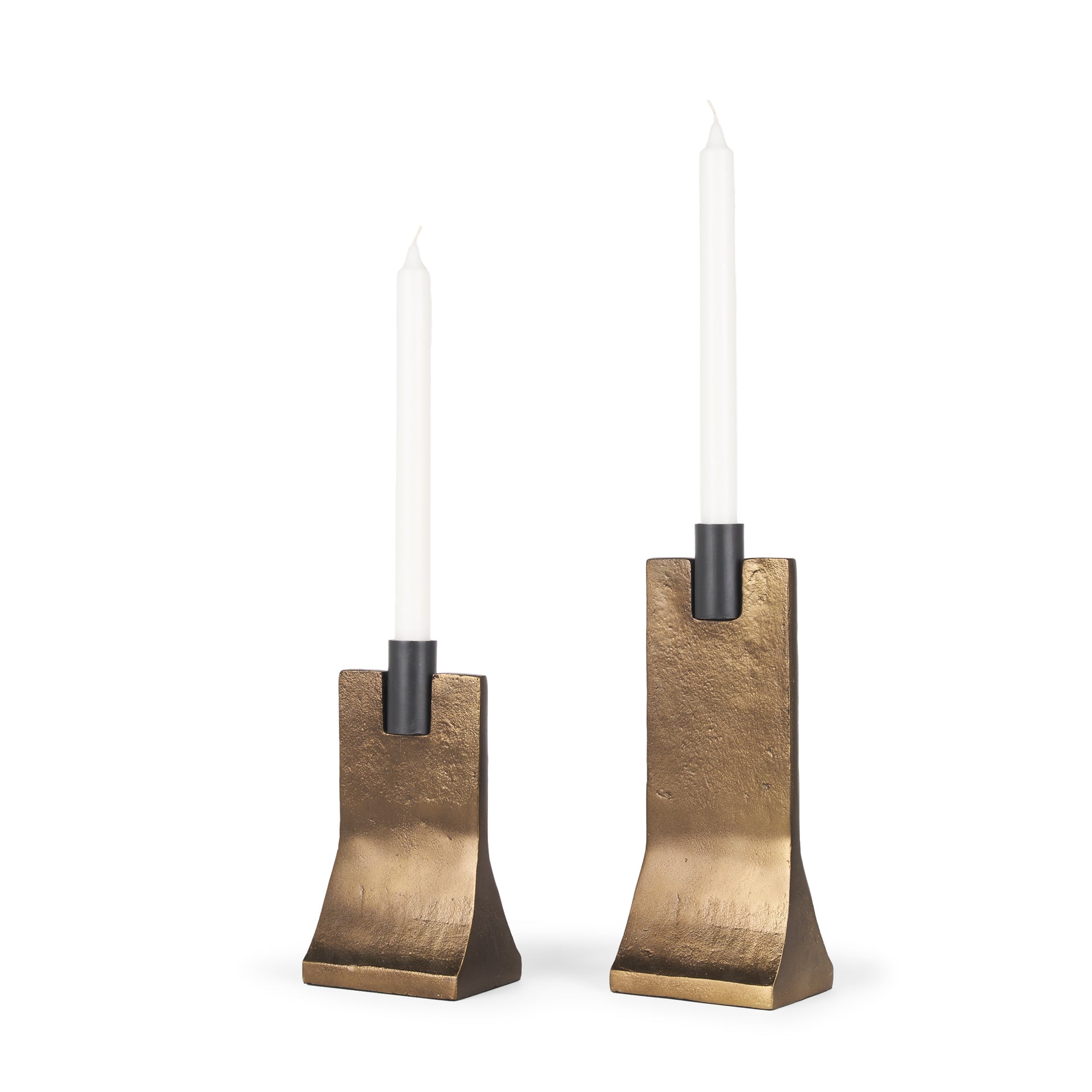 Polli Antiqued Gold w/ Matte Black Metal Taper Candleholders (Set of 2) - Central Designs