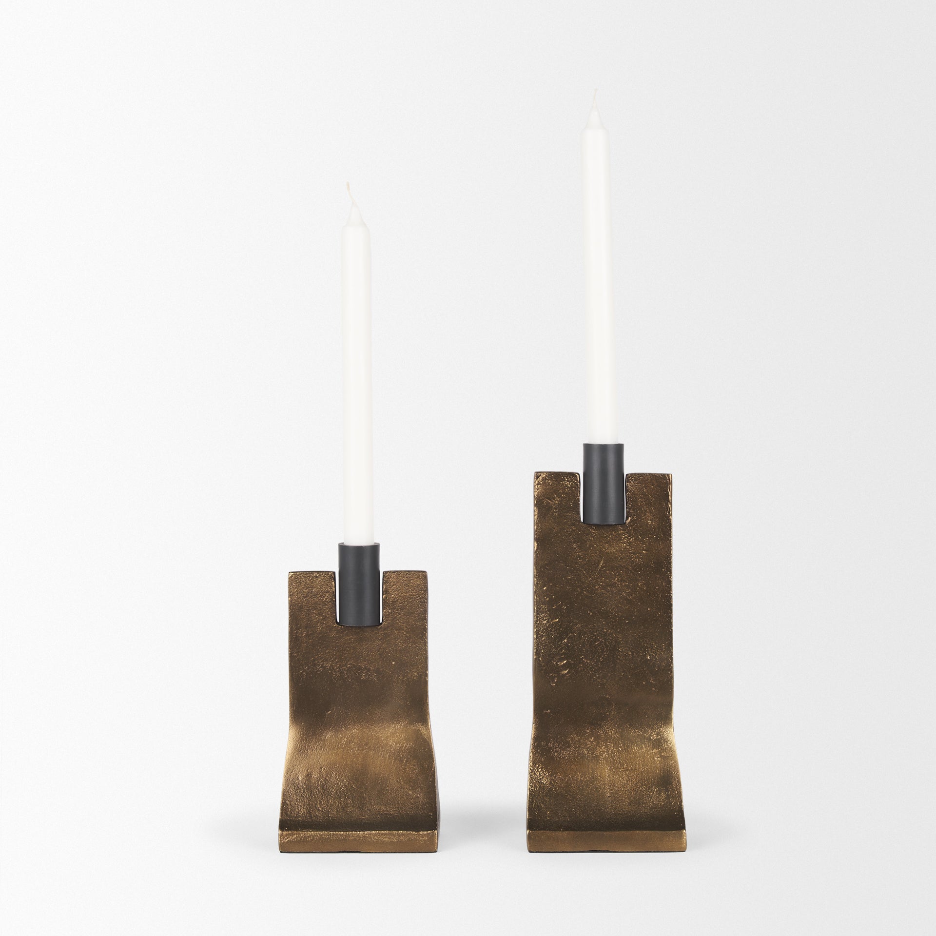 Polli Antiqued Gold w/ Matte Black Metal Taper Candleholders (Set of 2) - Central Designs