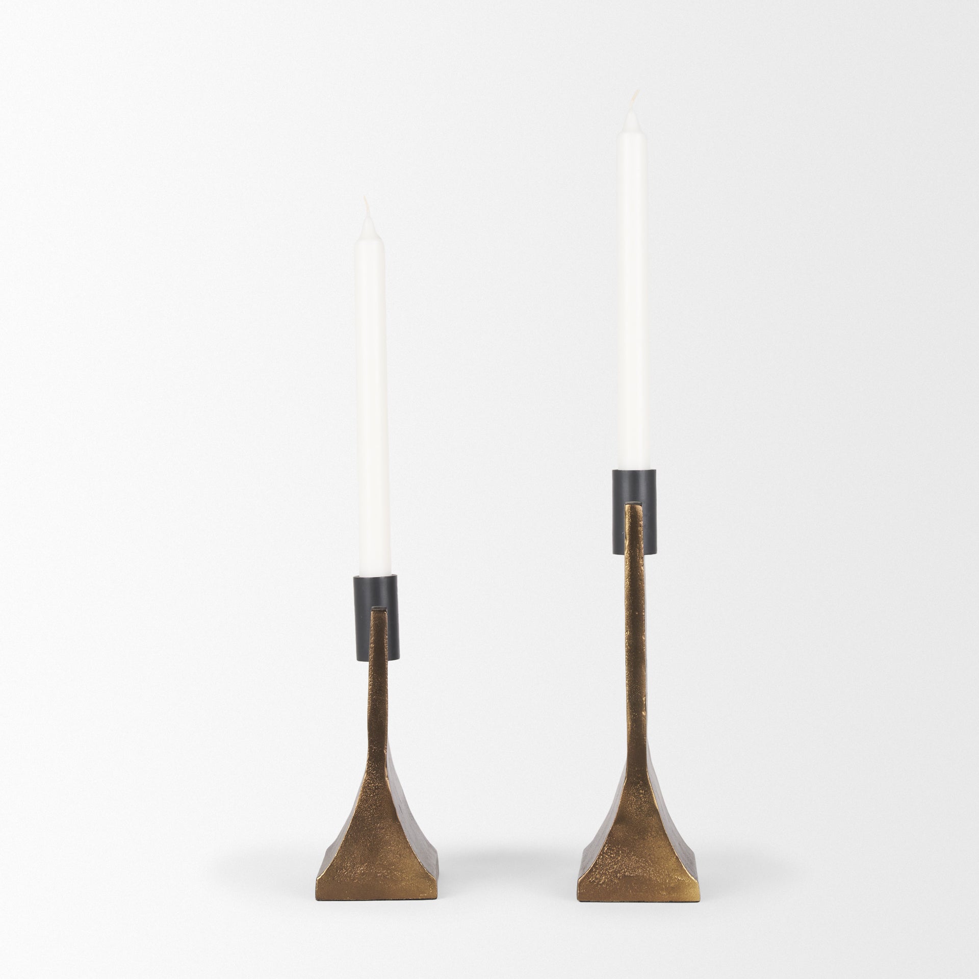 Polli Antiqued Gold w/ Matte Black Metal Taper Candleholders (Set of 2) - Central Designs