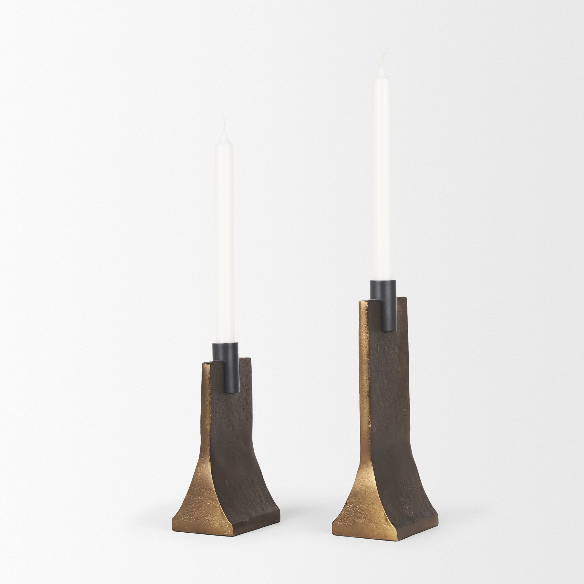 Polli Antiqued Gold w/ Matte Black Metal Taper Candleholders (Set of 2) - Central Designs