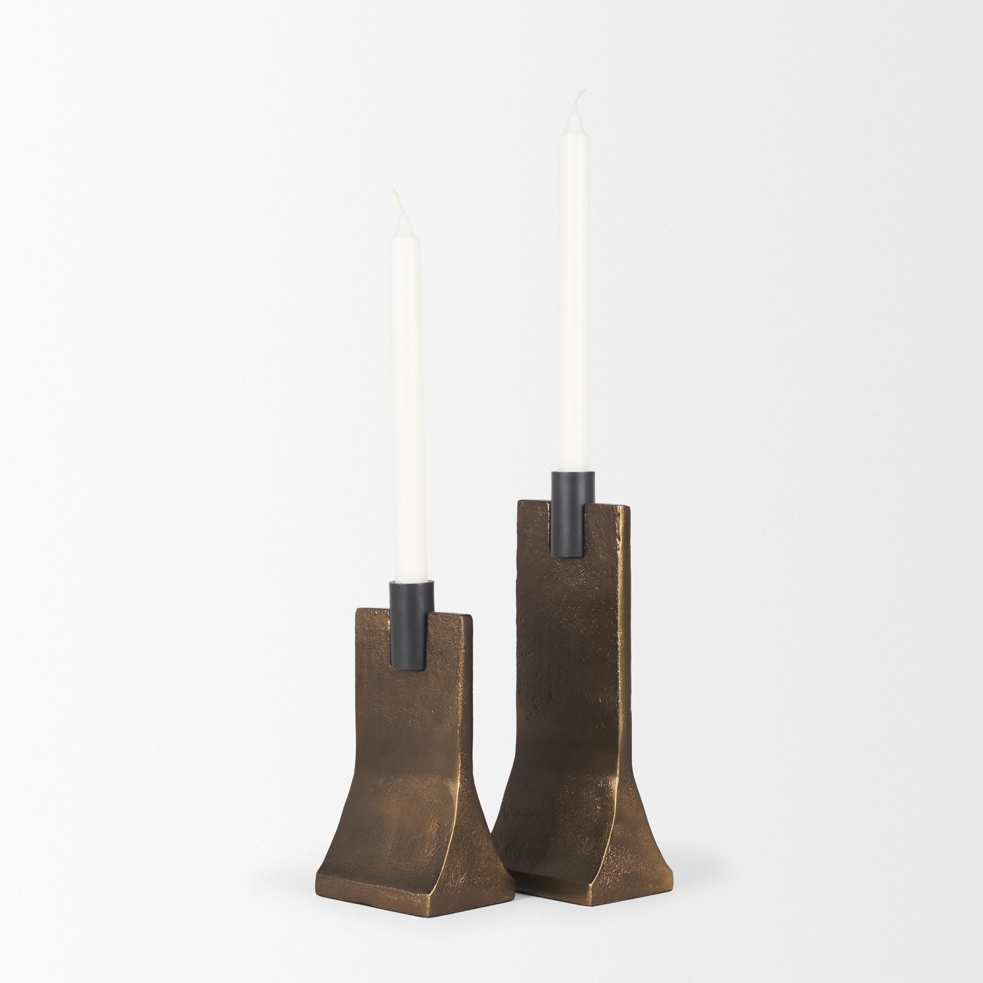 Polli Antiqued Gold w/ Matte Black Metal Taper Candleholders (Set of 2) - Central Designs