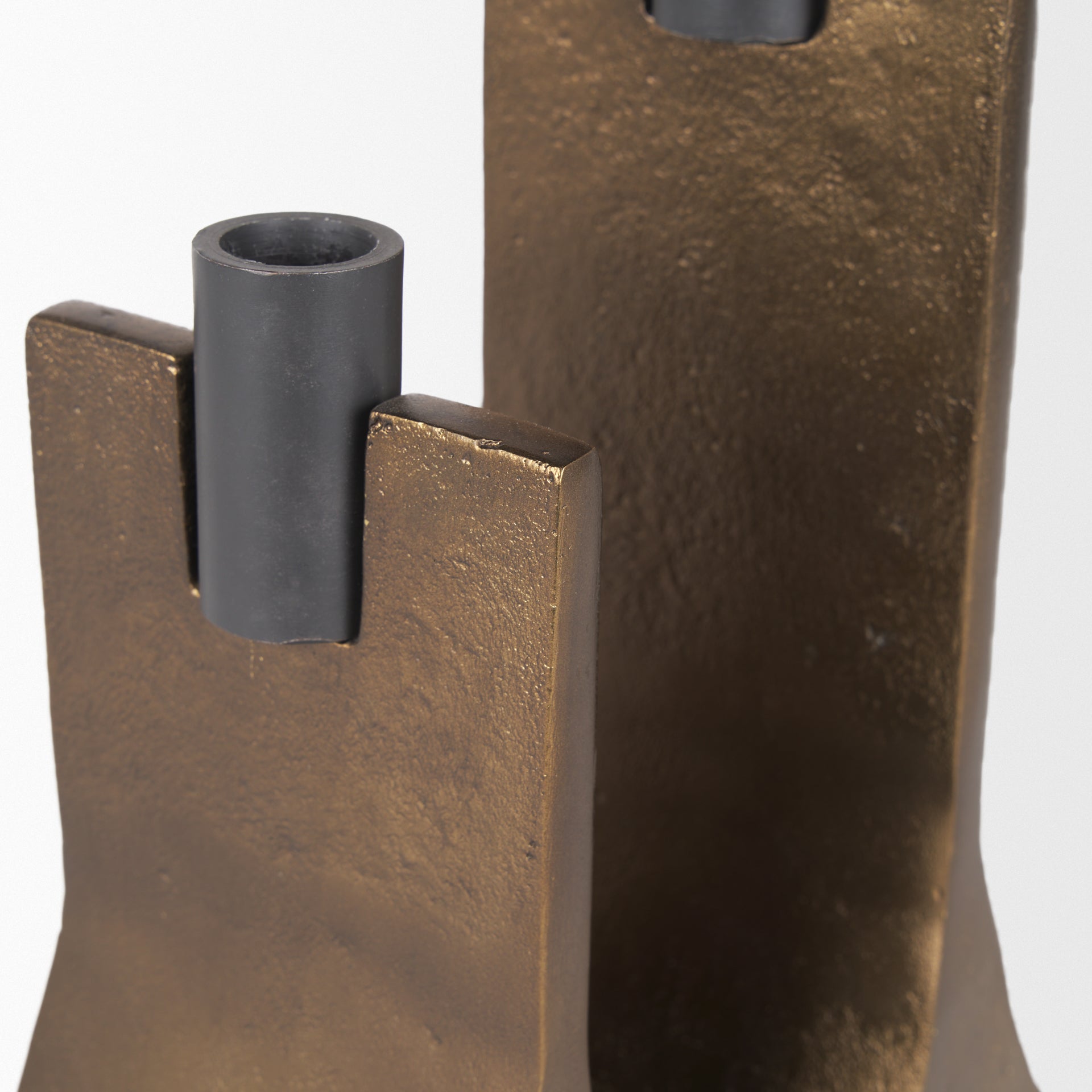 Polli Antiqued Gold w/ Matte Black Metal Taper Candleholders (Set of 2) - Central Designs