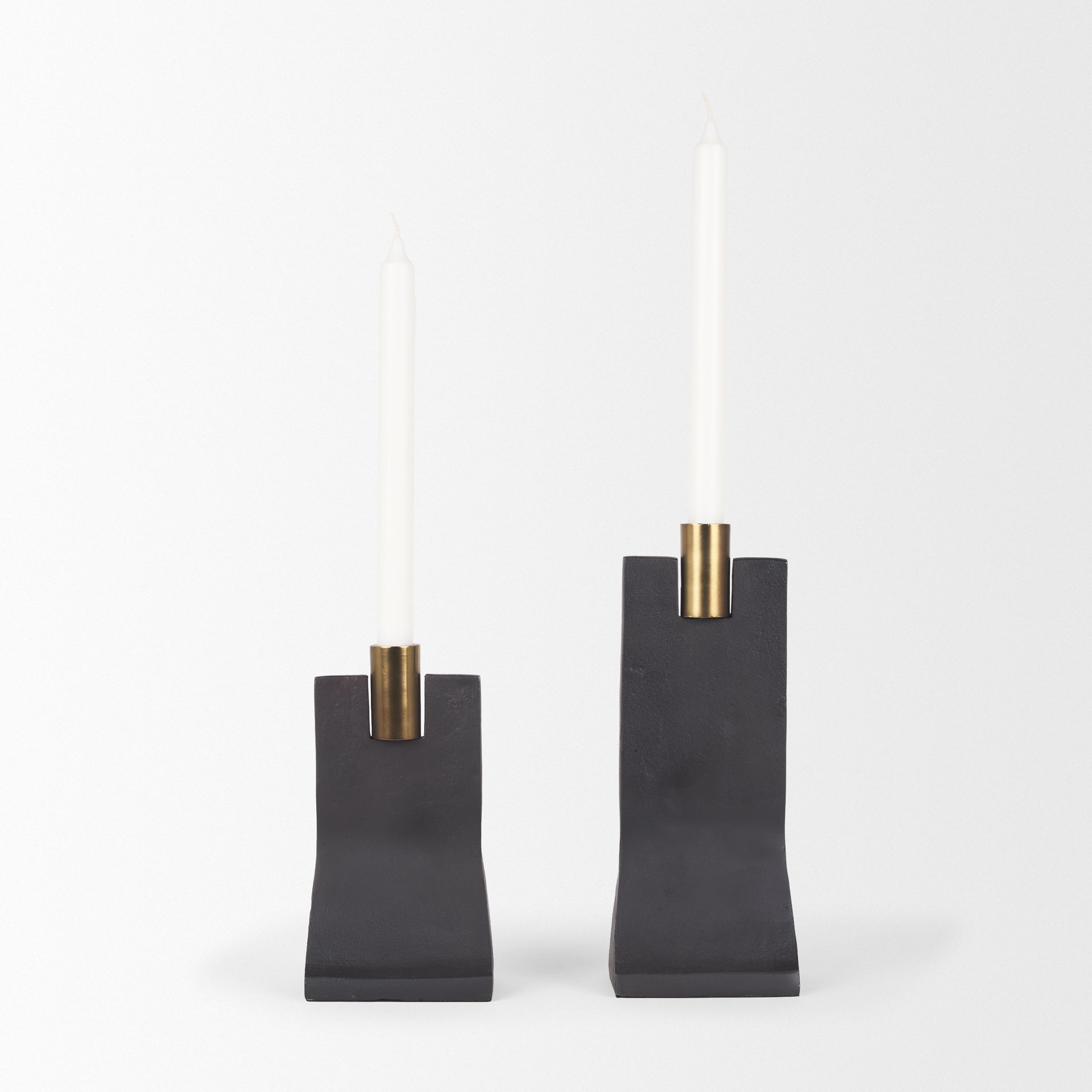 Polli Matte Black w/ Brushed Gold Metal Taper Candleholders (Set of 2) - Central Designs
