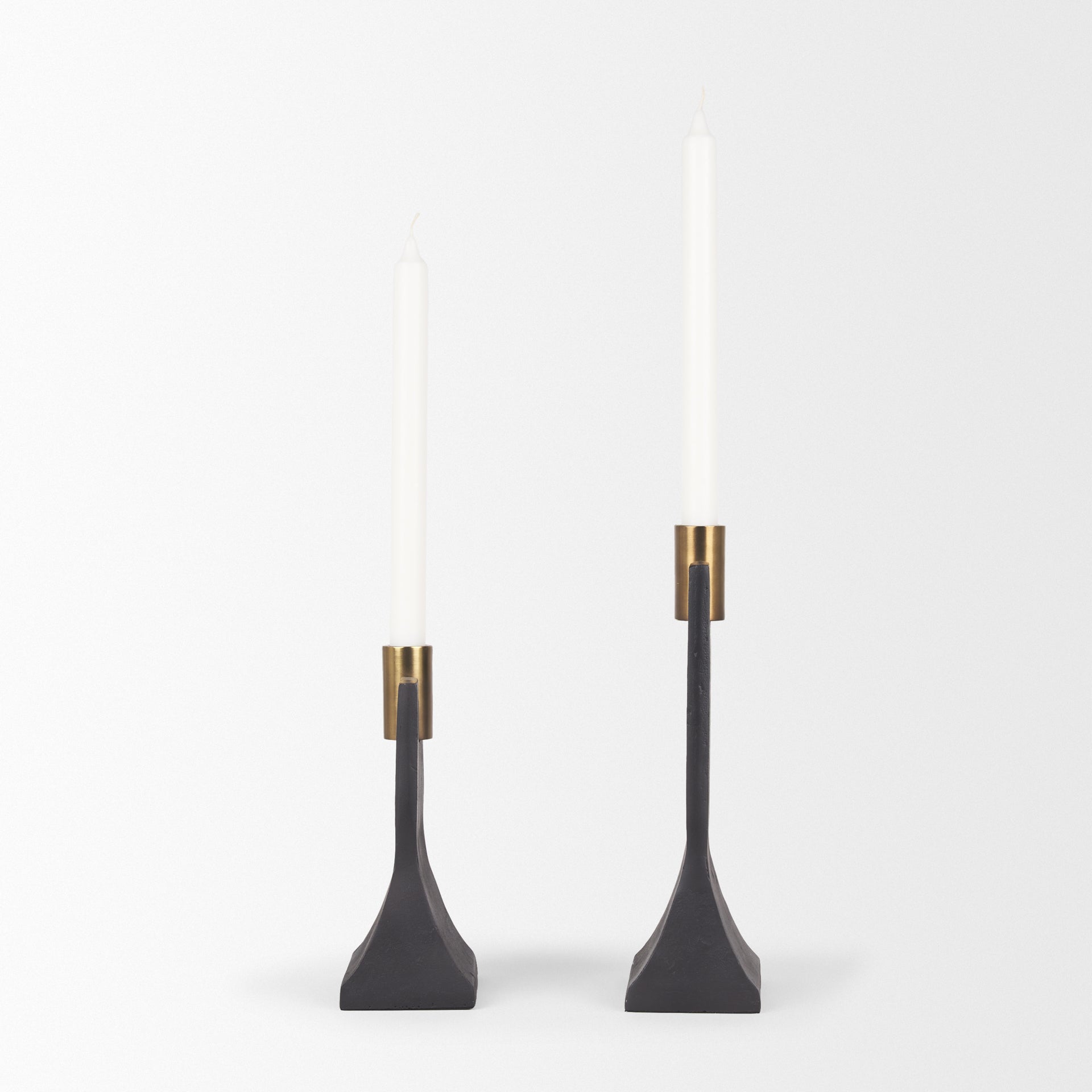 Polli Matte Black w/ Brushed Gold Metal Taper Candleholders (Set of 2) - Central Designs