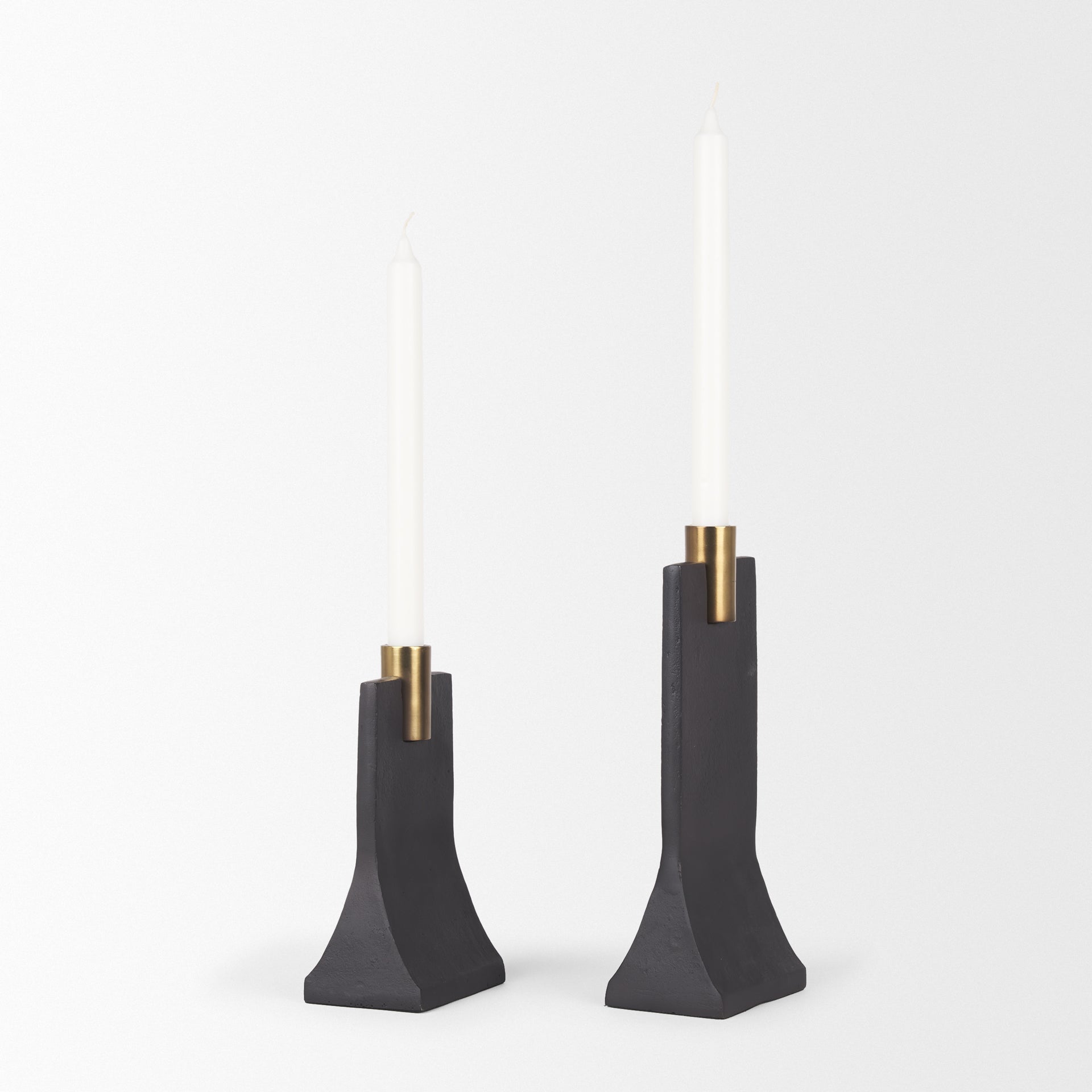 Polli Matte Black w/ Brushed Gold Metal Taper Candleholders (Set of 2) - Central Designs