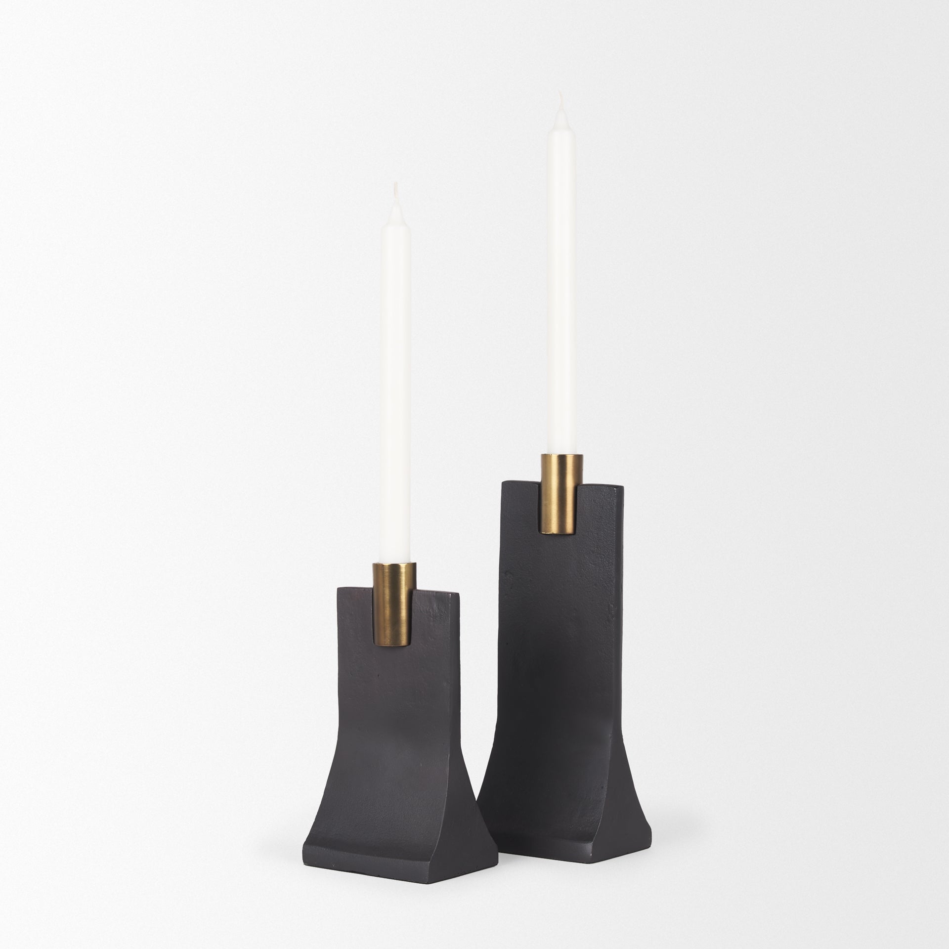 Polli Matte Black w/ Brushed Gold Metal Taper Candleholders (Set of 2) - Central Designs