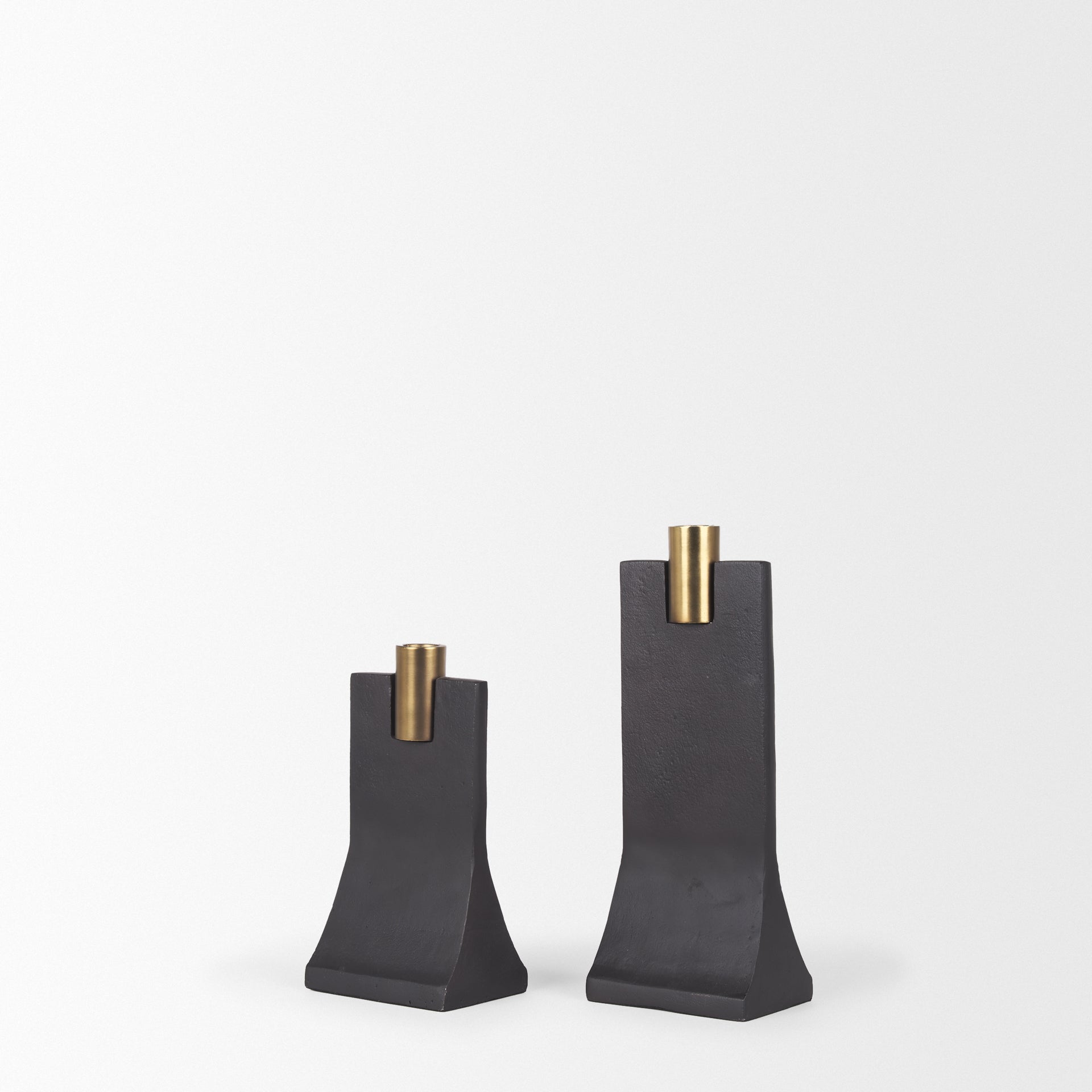 Polli Matte Black w/ Brushed Gold Metal Taper Candleholders (Set of 2) - Central Designs