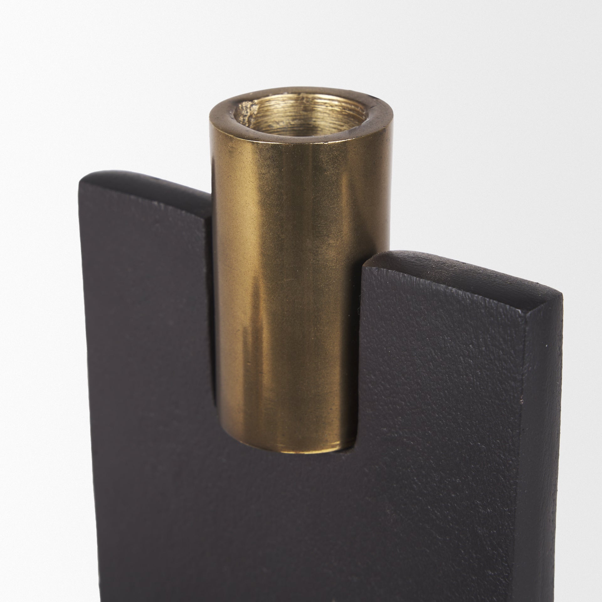Polli Matte Black w/ Brushed Gold Metal Taper Candleholders (Set of 2) - Central Designs