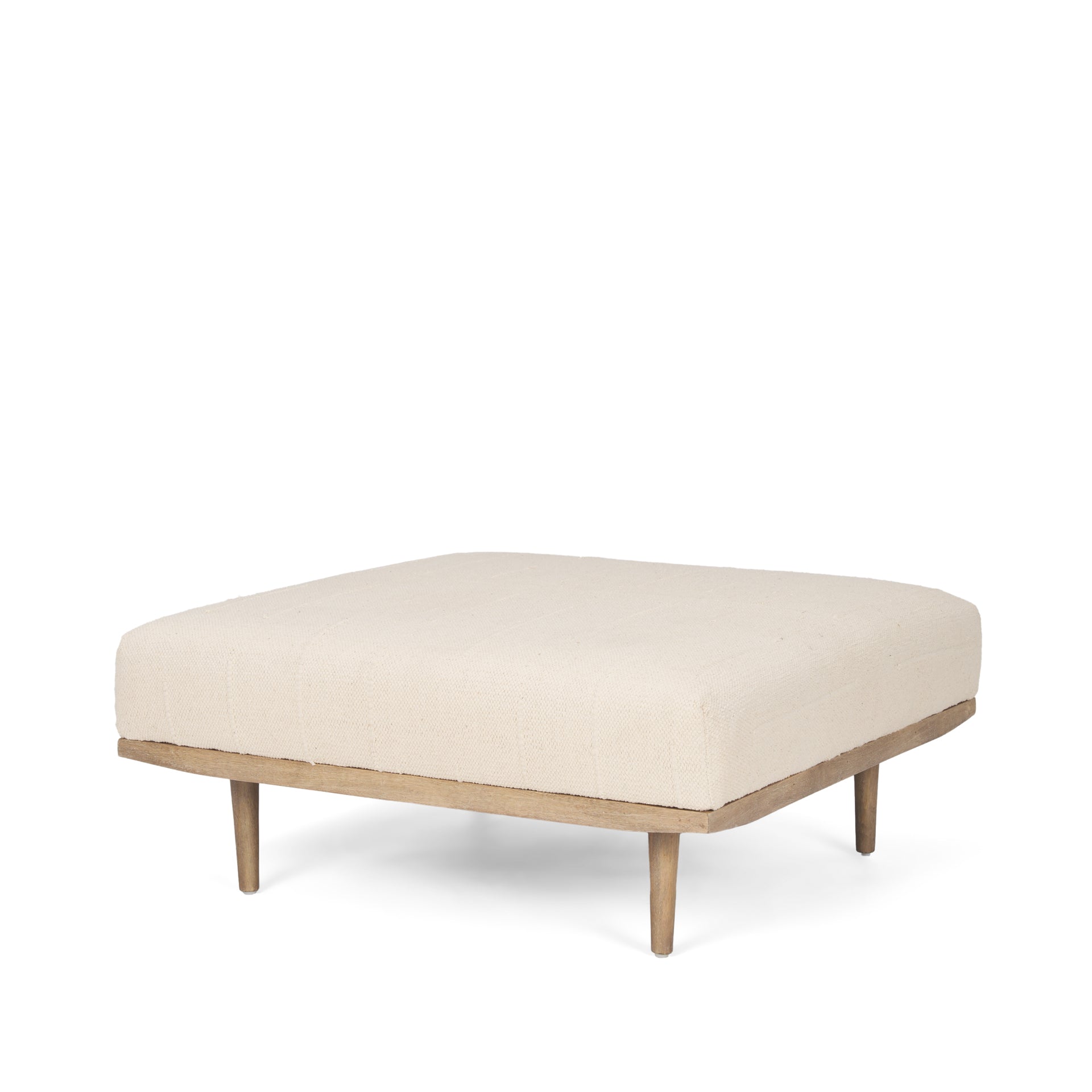 Shae Brown Wood w/ Oatmeal Fabric Ottoman - Central Designs