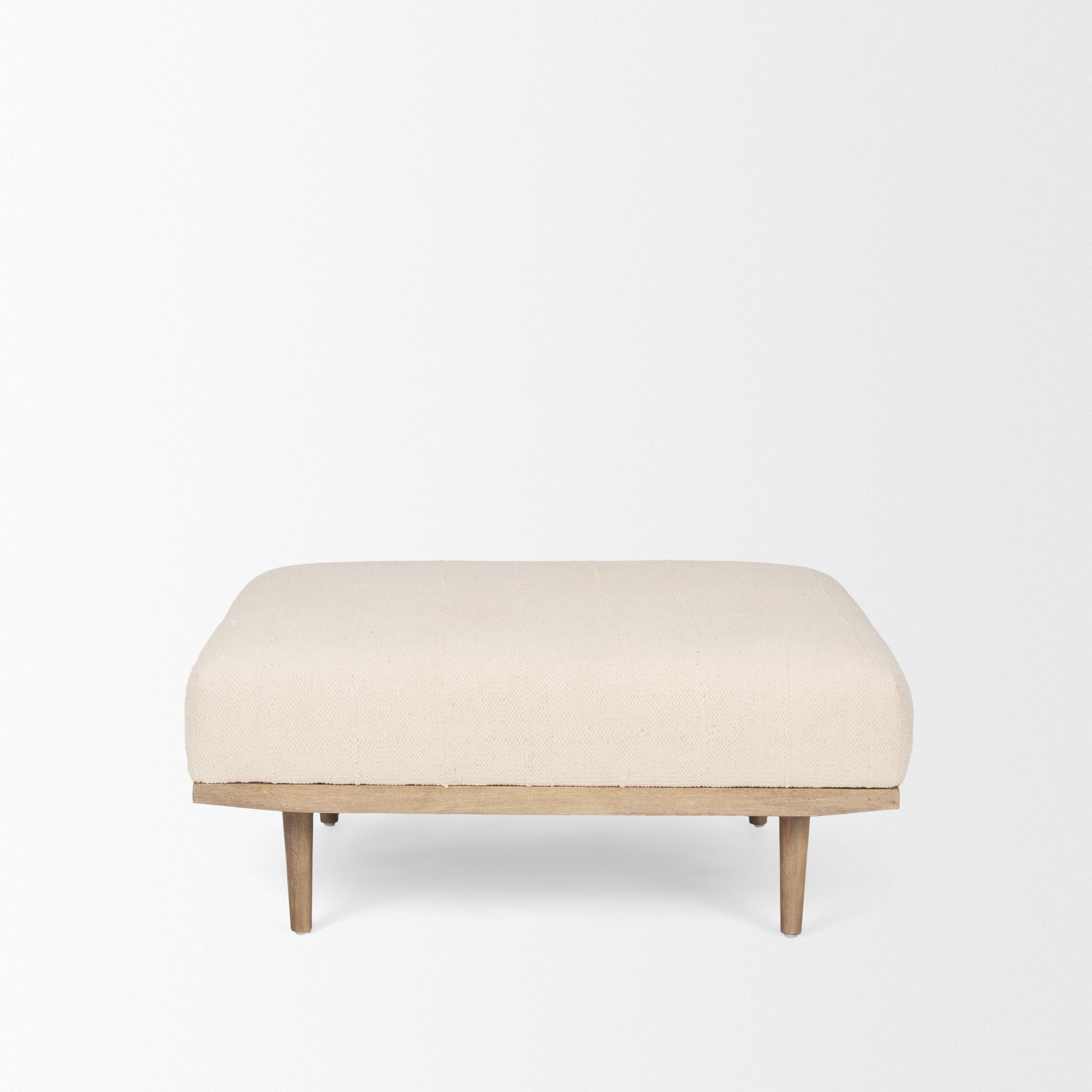 Shae Brown Wood w/ Oatmeal Fabric Ottoman - Central Designs
