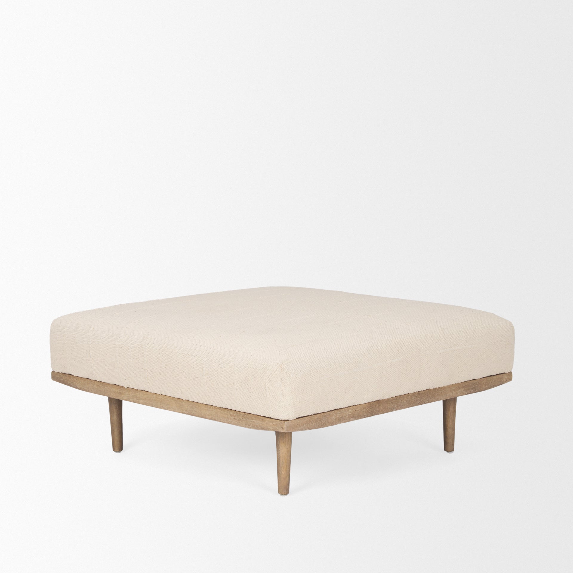 Shae Brown Wood w/ Oatmeal Fabric Ottoman - Central Designs