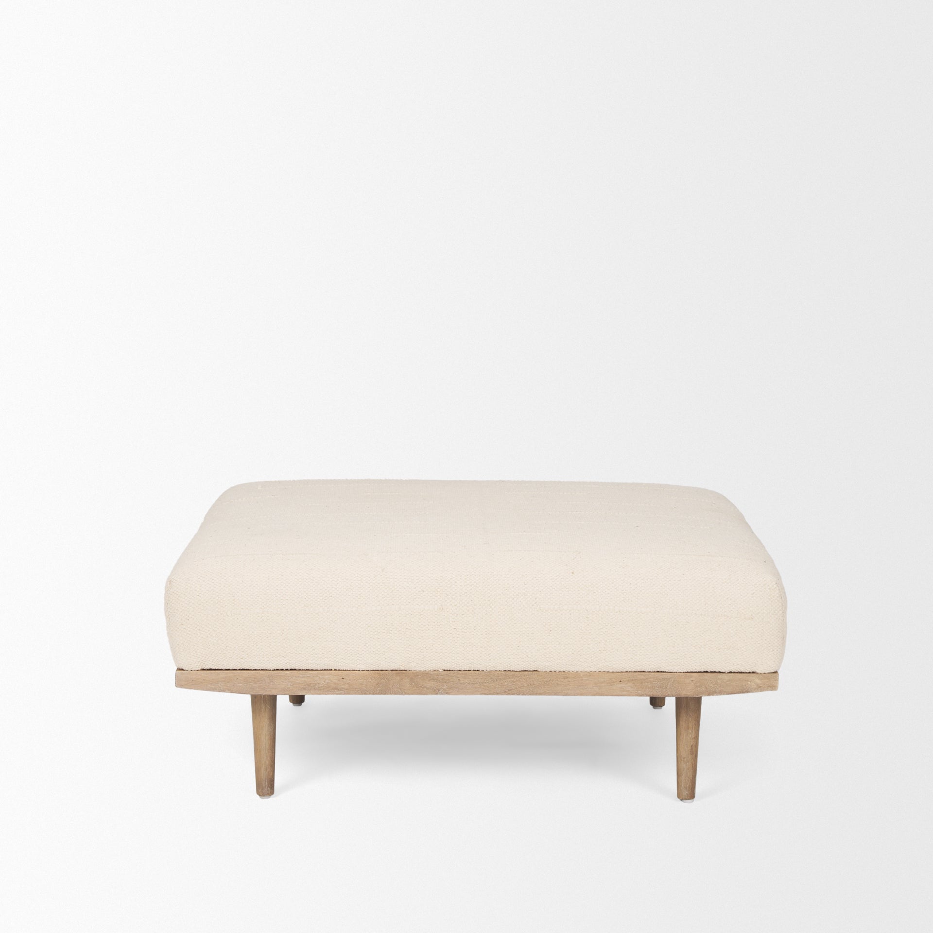 Shae Brown Wood w/ Oatmeal Fabric Ottoman - Central Designs