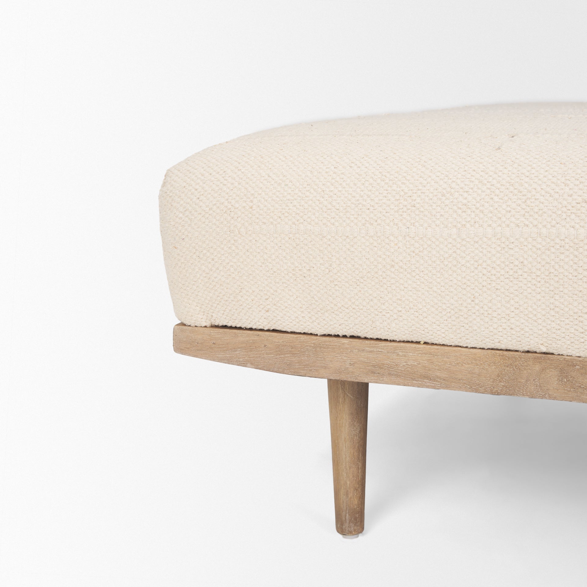 Shae Brown Wood w/ Oatmeal Fabric Ottoman - Central Designs