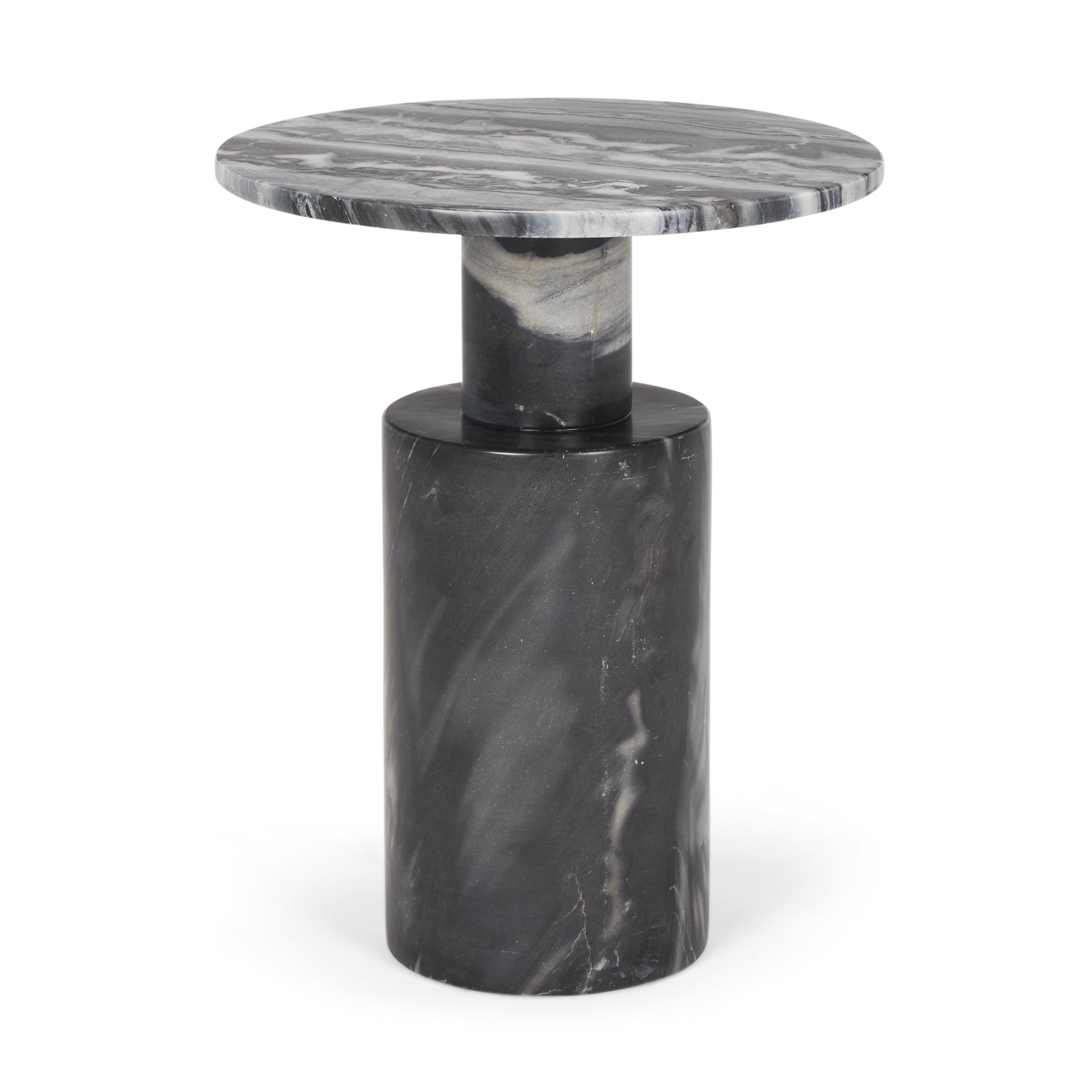 Taite Solid Dark Gray Marble Pedestal Accent Table - Central Designs