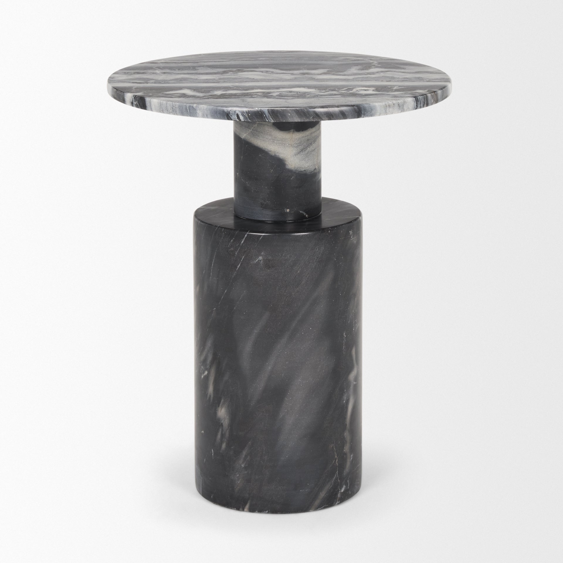Taite Solid Dark Gray Marble Pedestal Accent Table - Central Designs