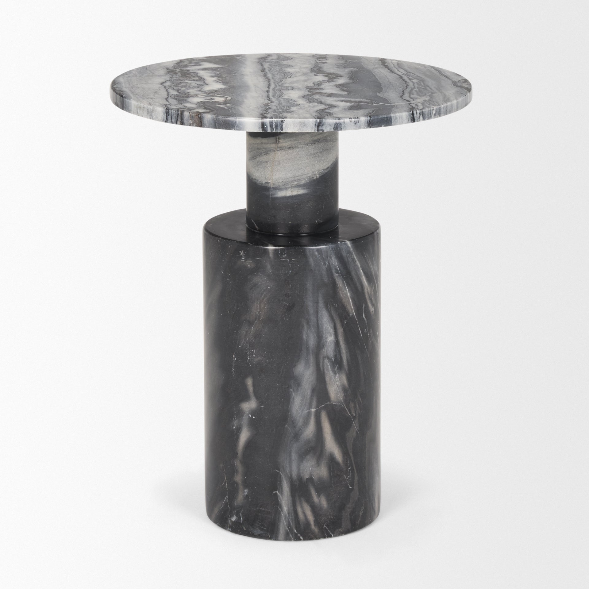 Taite Solid Dark Gray Marble Pedestal Accent Table - Central Designs