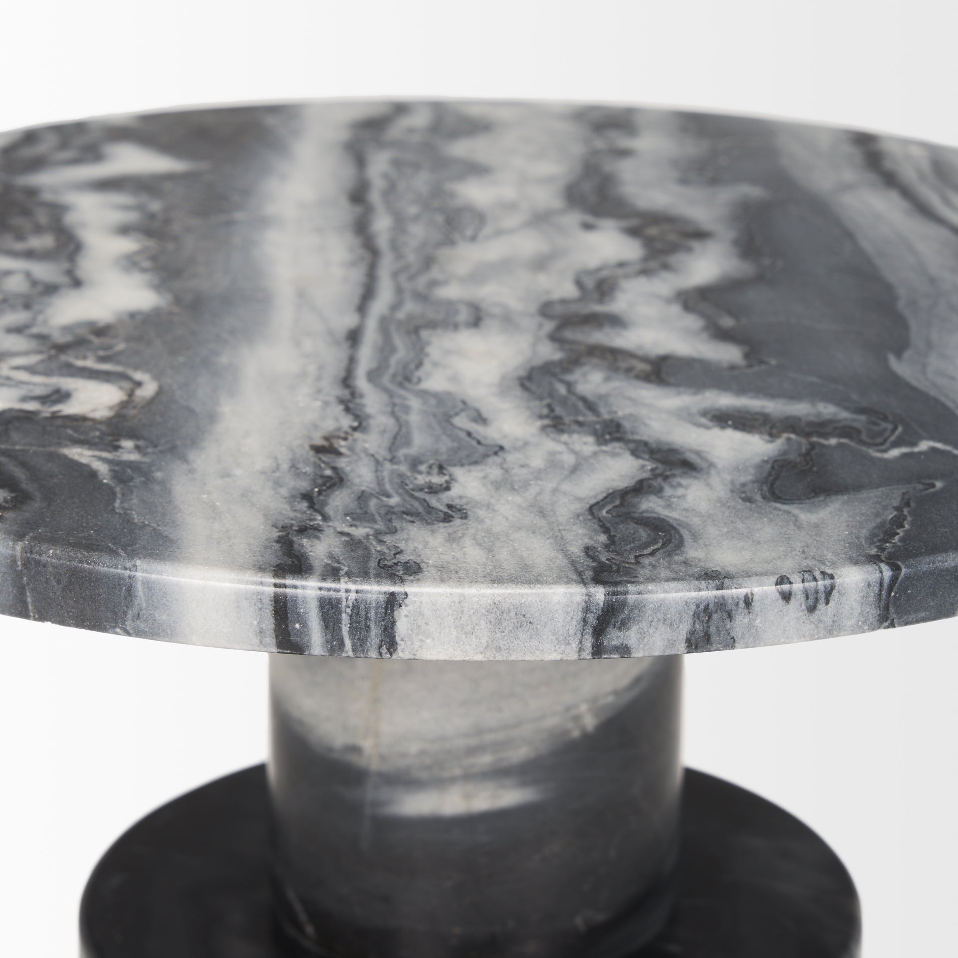 Taite Solid Dark Gray Marble Pedestal Accent Table - Central Designs