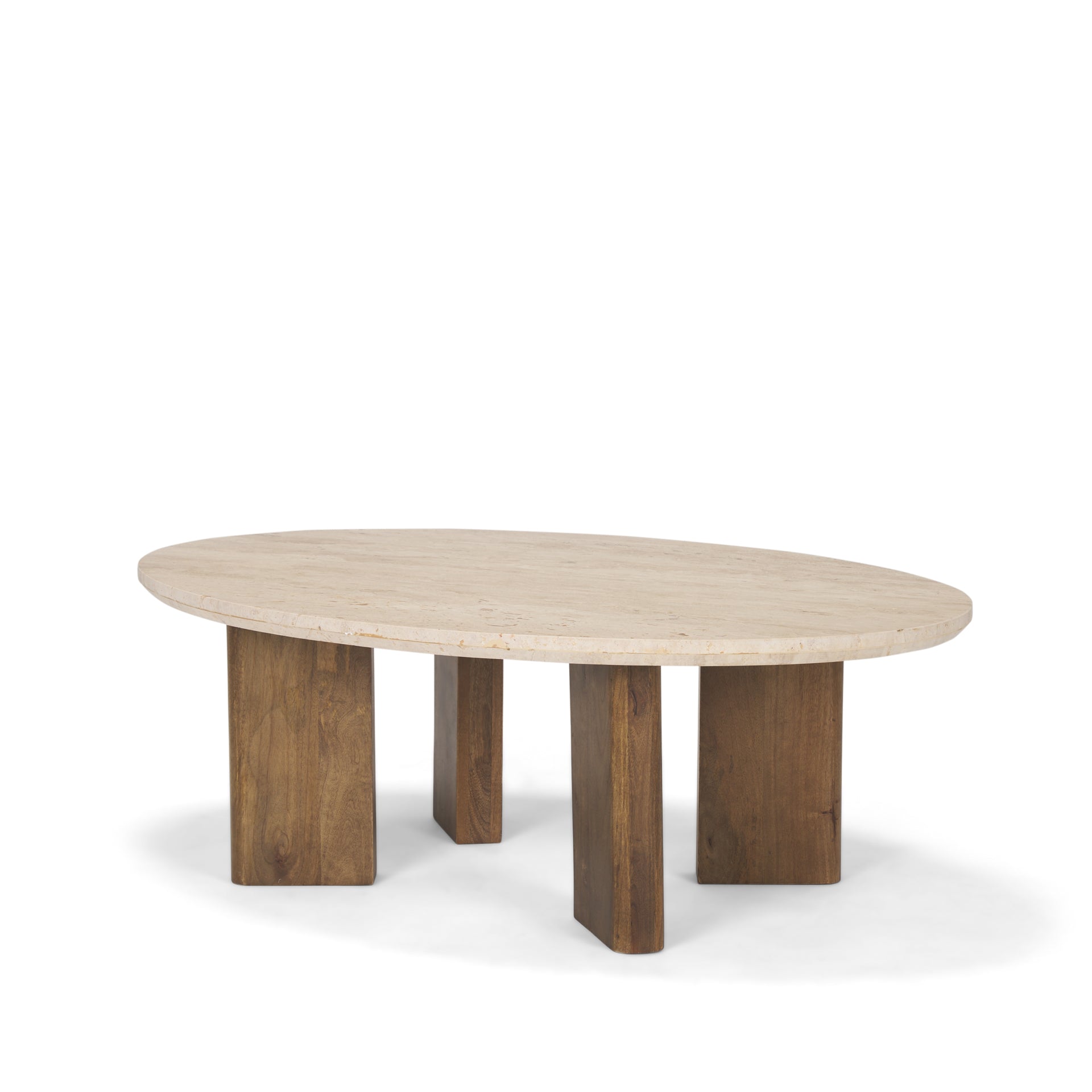 Syona Travertine + Mango Wood leg Oval Coffee table - Central Designs