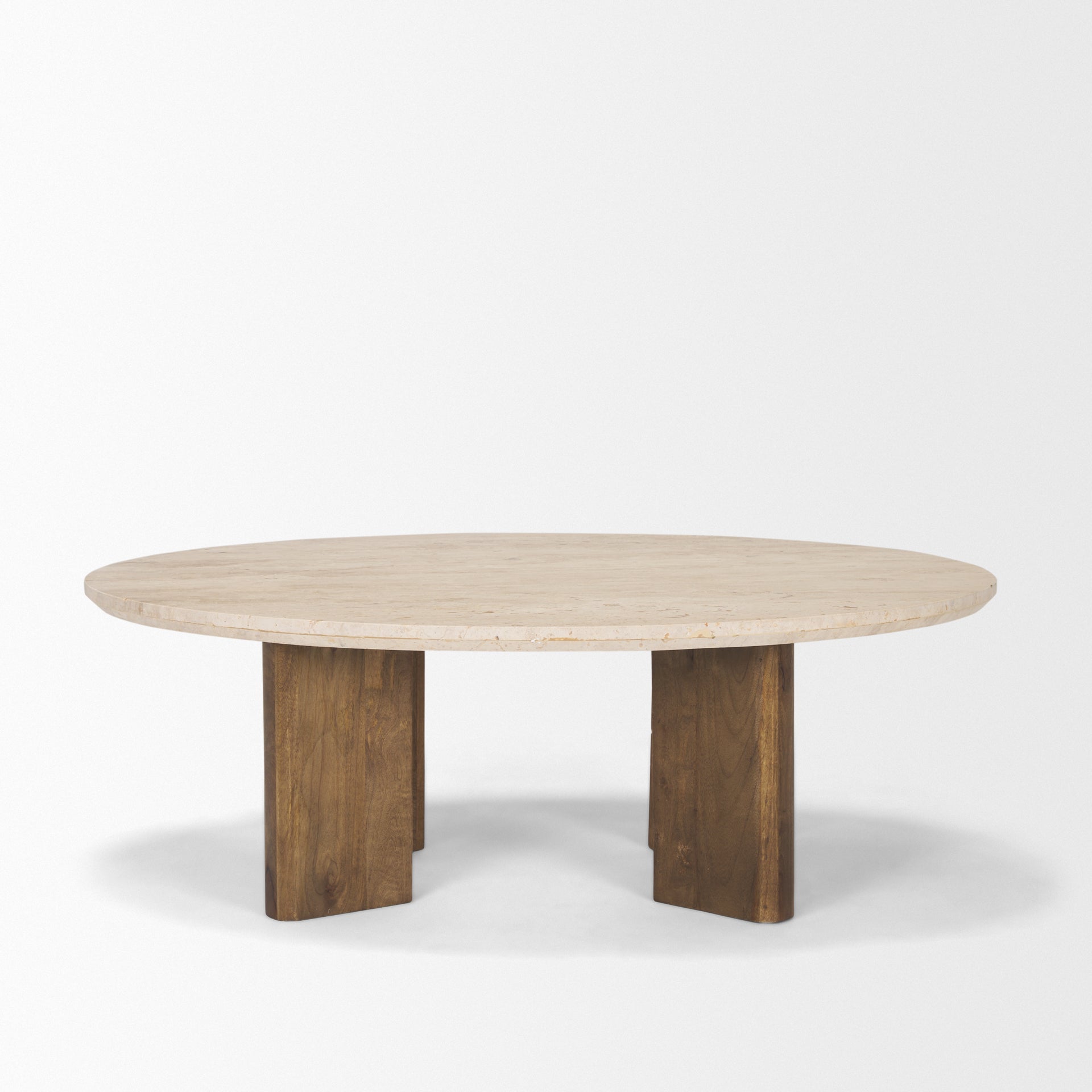 Syona Travertine + Mango Wood leg Oval Coffee table - Central Designs