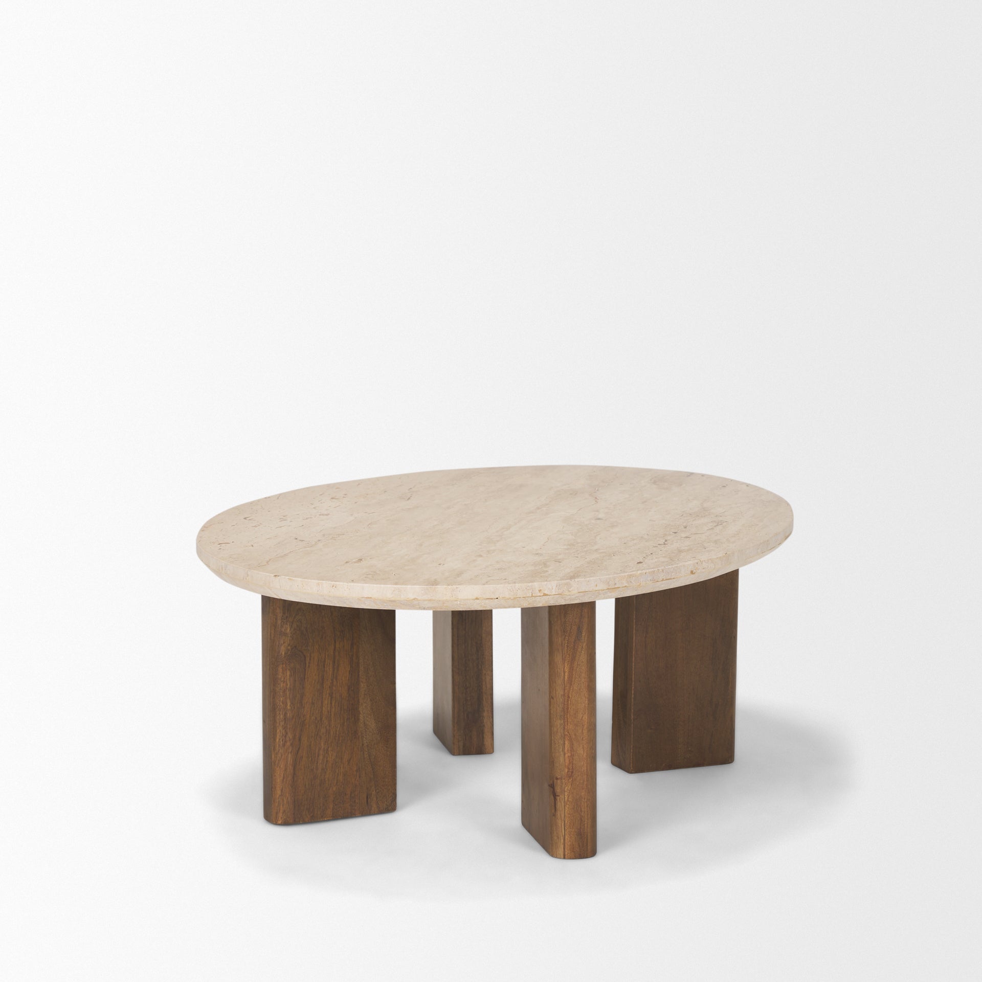 Syona Travertine + Mango Wood leg Oval Coffee table - Central Designs