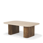 Symona Travertine and Mango Wood Rectangle Coffee Table - Central Designs