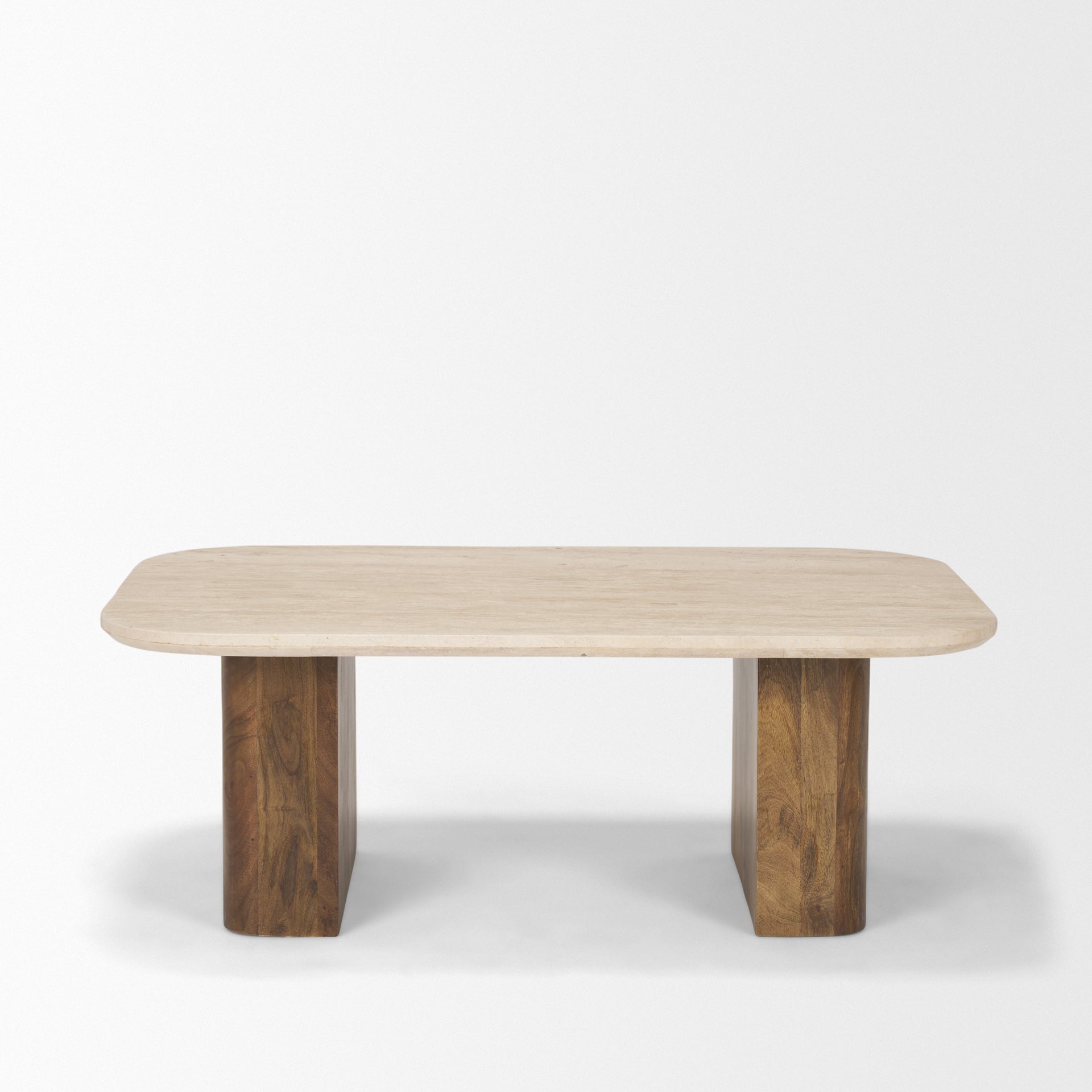 Symona Travertine and Mango Wood Rectangle Coffee Table - Central Designs