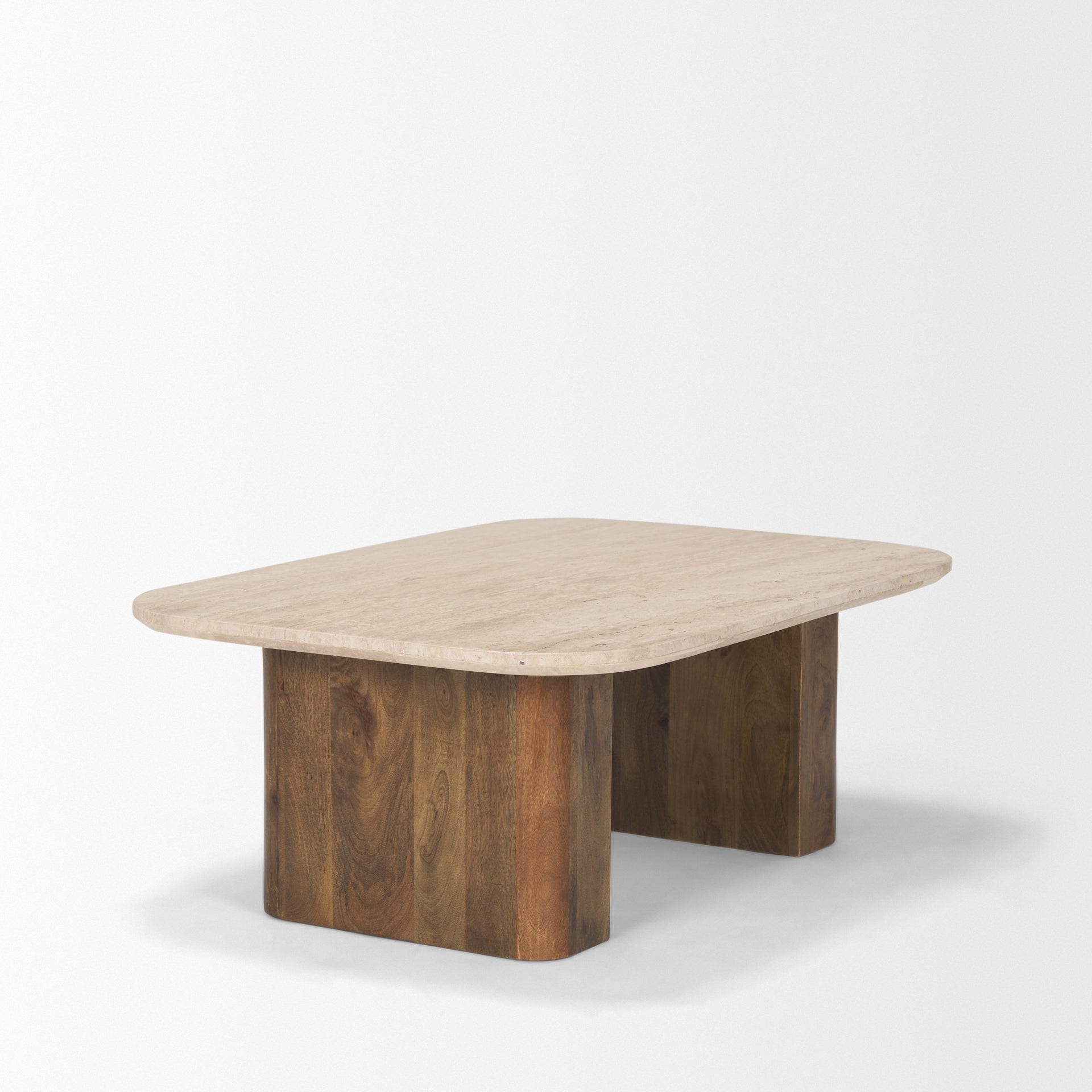 Symona Travertine and Mango Wood Rectangle Coffee Table - Central Designs