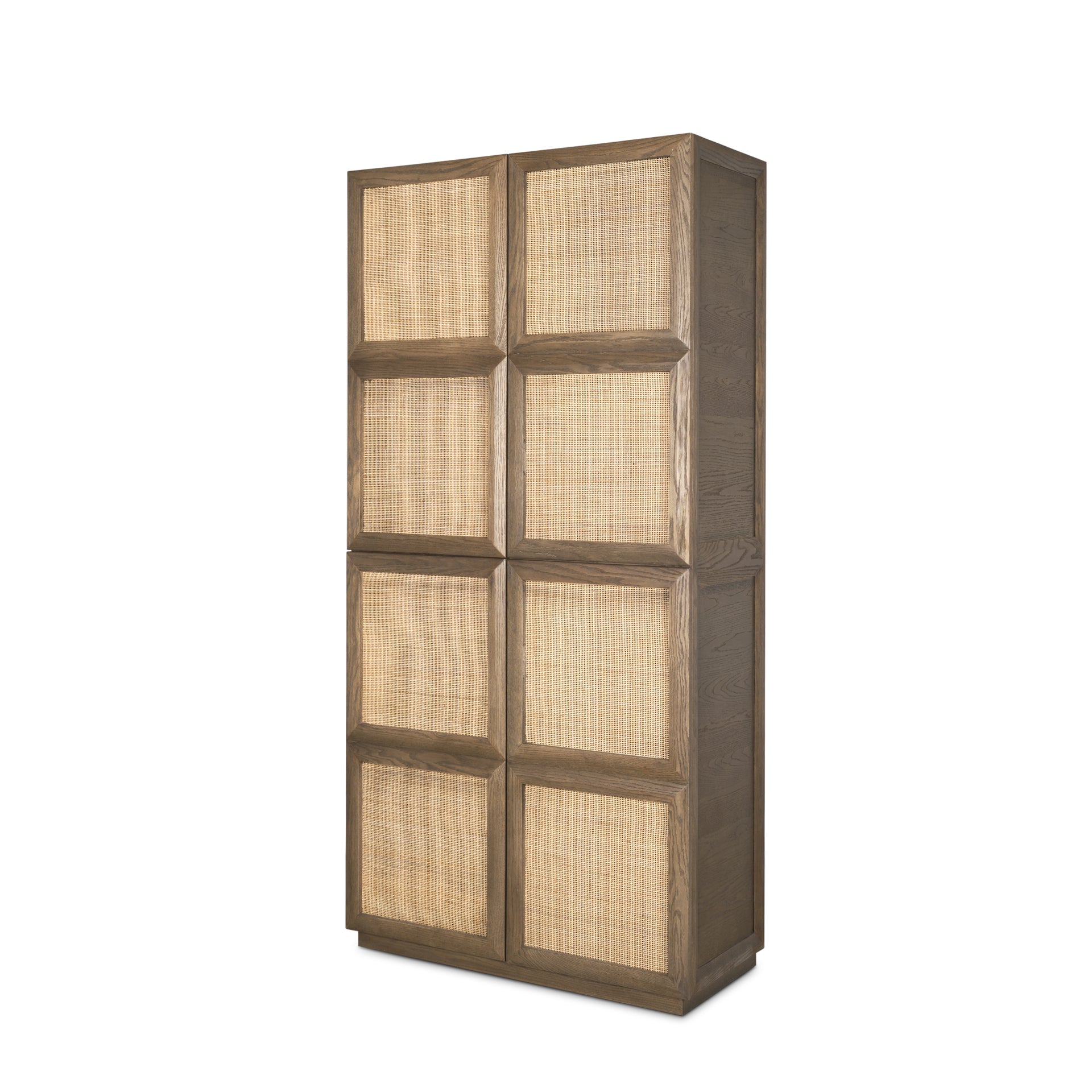 Sina Brown Oak Wood w/ Natural Rattan 2 Door Curio Cabinet - Central Designs