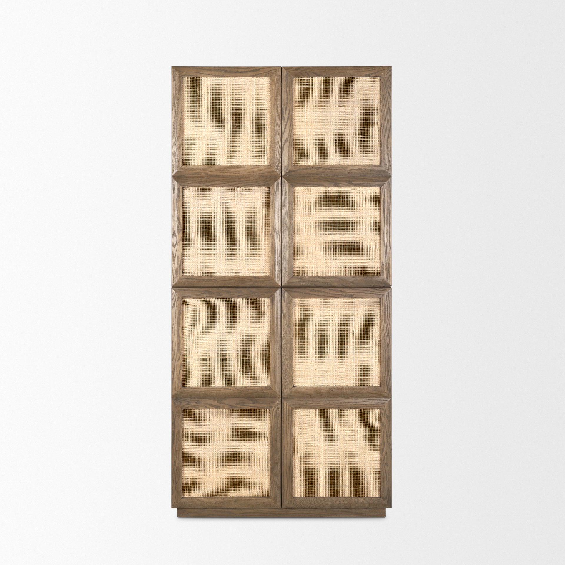 Sina Brown Oak Wood w/ Natural Rattan 2 Door Curio Cabinet - Central Designs