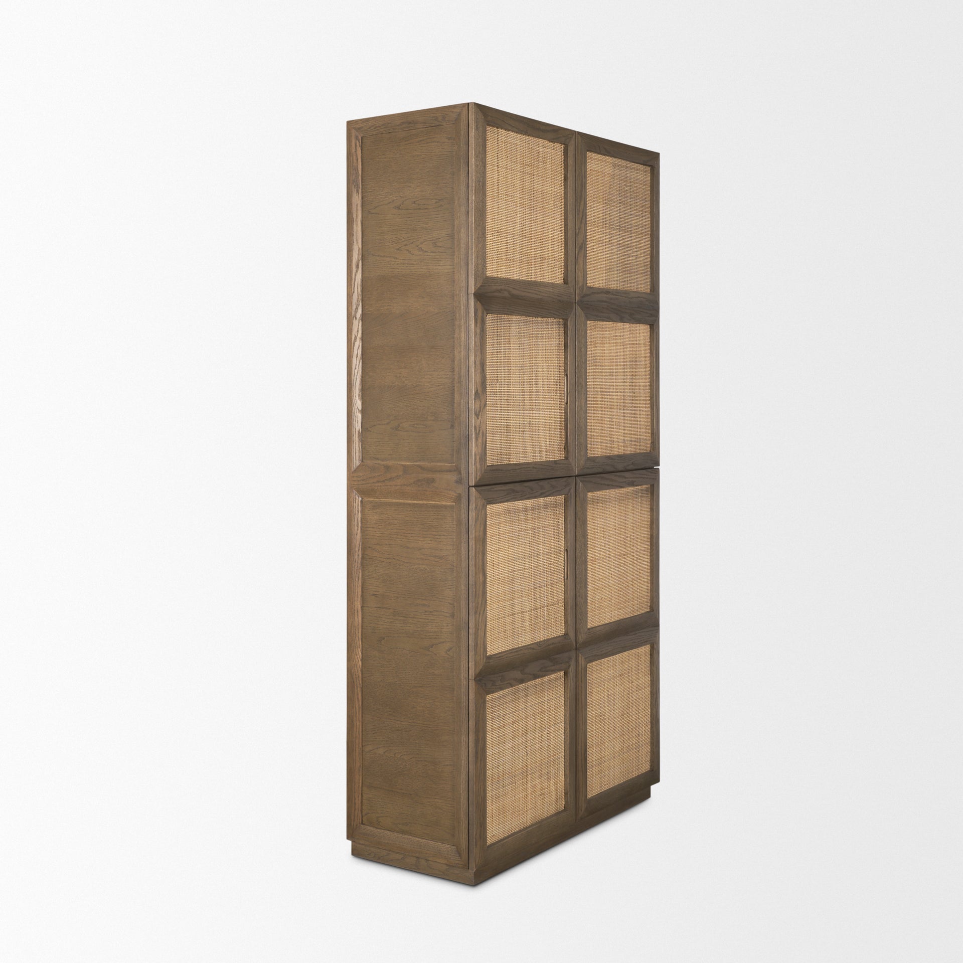 Sina Brown Oak Wood w/ Natural Rattan 2 Door Curio Cabinet - Central Designs