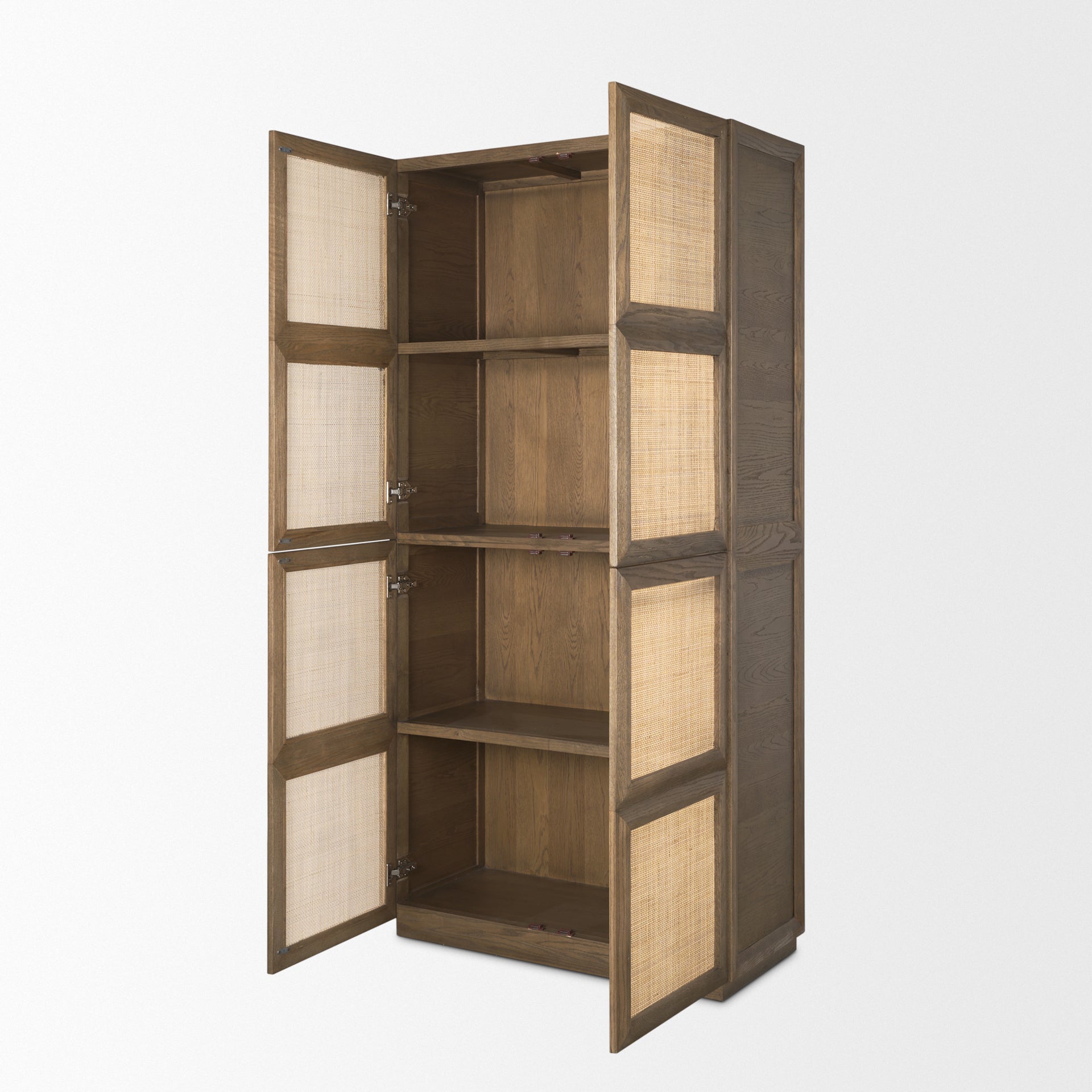 Sina Brown Oak Wood w/ Natural Rattan 2 Door Curio Cabinet - Central Designs