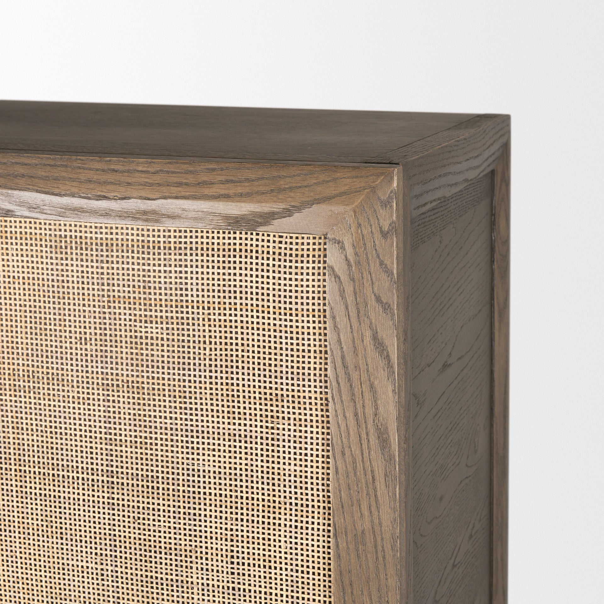 Sina Brown Oak Wood w/ Natural Rattan 2 Door Curio Cabinet - Central Designs