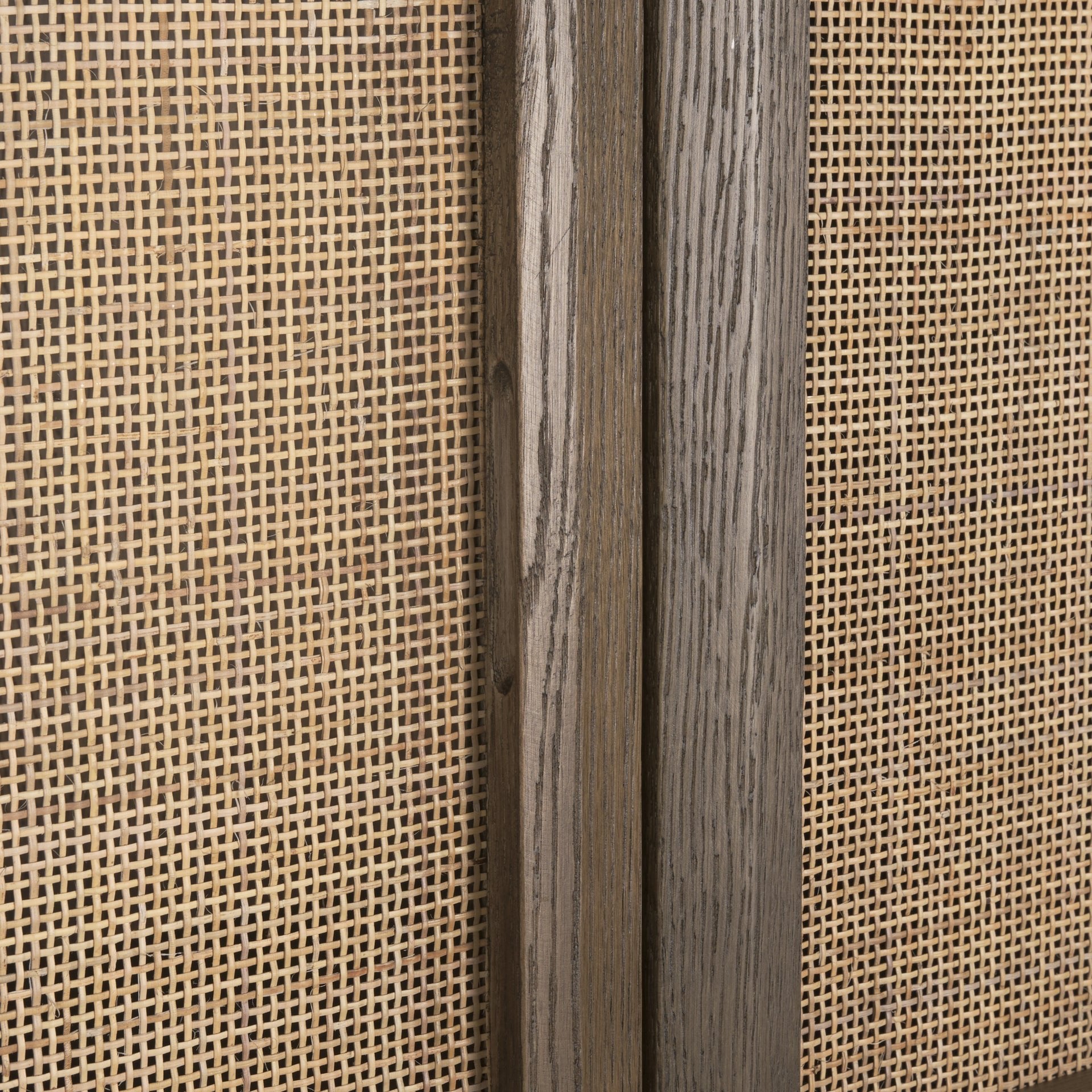 Sina Brown Oak Wood w/ Natural Rattan 2 Door Curio Cabinet - Central Designs