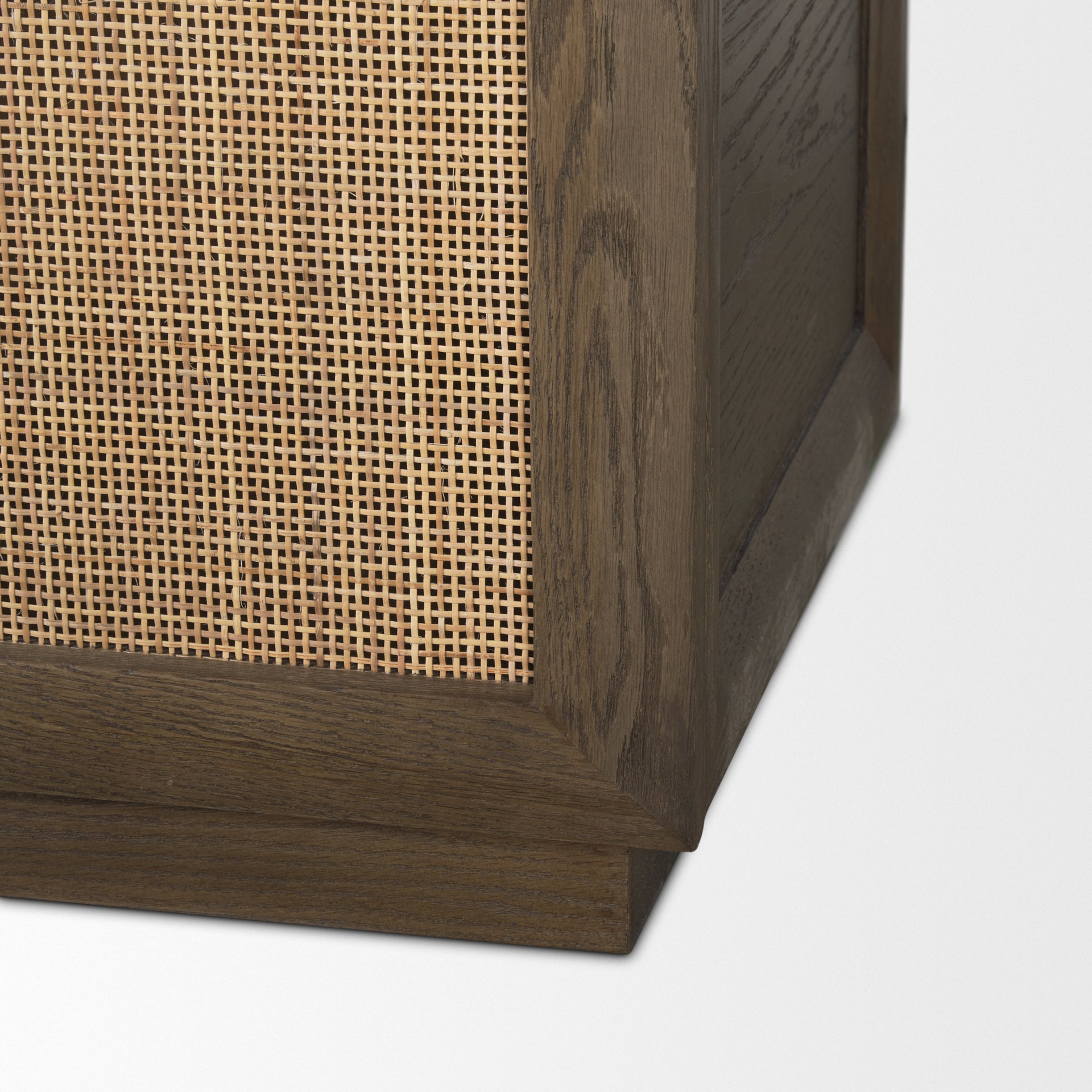 Sina Brown Oak Wood w/ Natural Rattan 2 Door Curio Cabinet - Central Designs