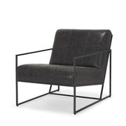 Stratton Gunmetal w/ Genuine Aged Black Leather Upholstered Accent Chair - Central Designs
