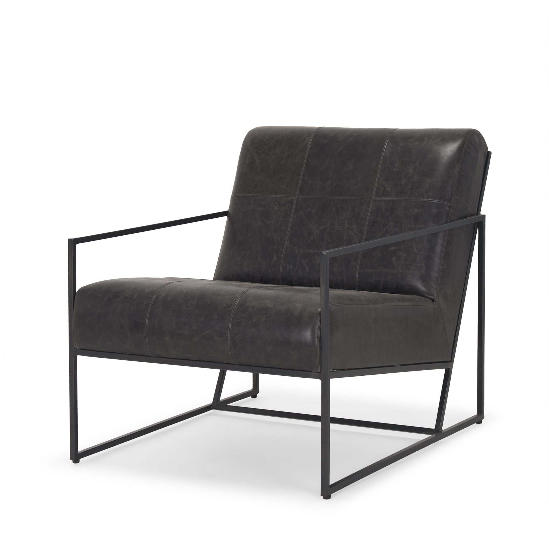 Stratton Gunmetal w/ Genuine Aged Black Leather Upholstered Accent Chair - Central Designs