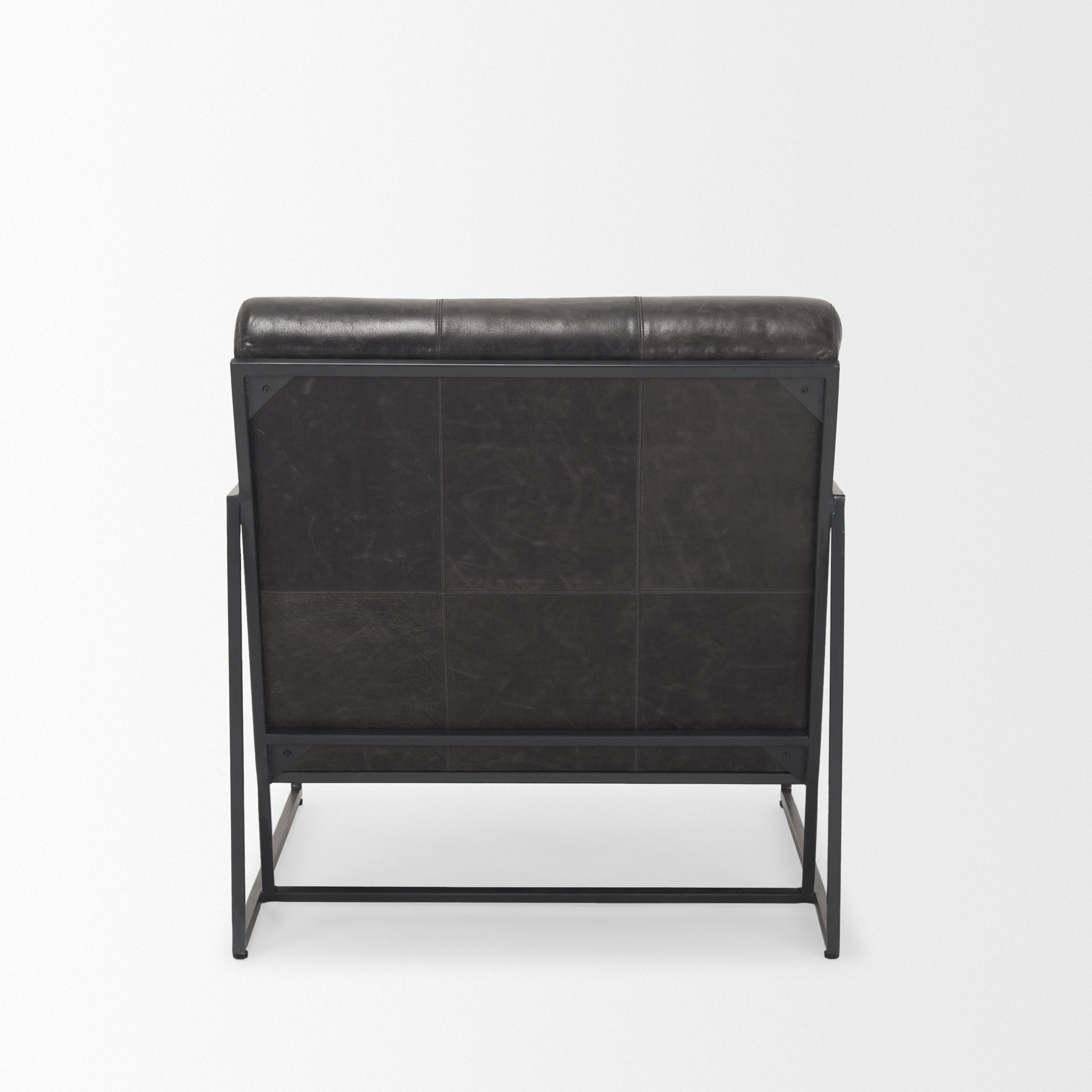 Stratton Gunmetal w/ Genuine Aged Black Leather Upholstered Accent Chair - Central Designs