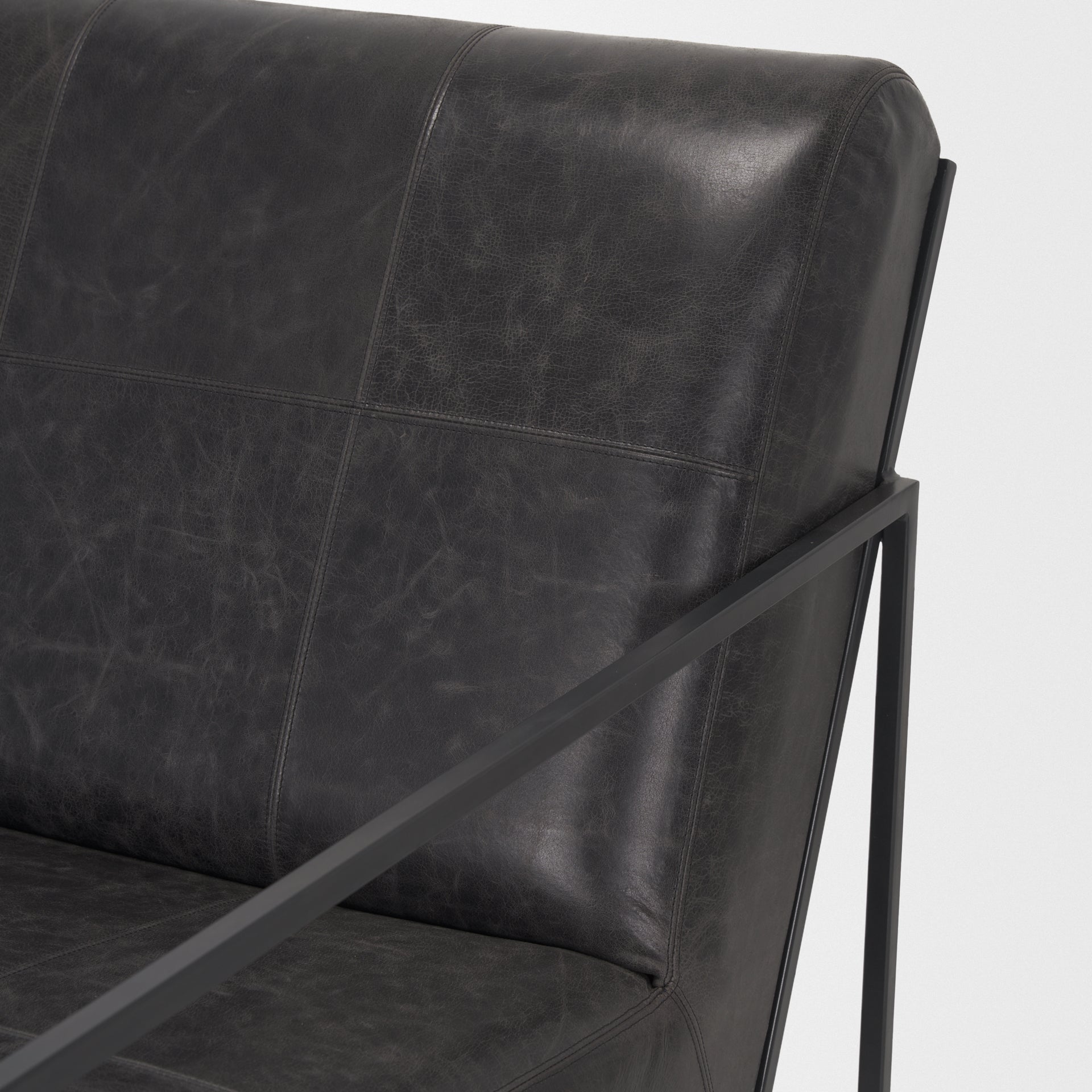 Stratton Gunmetal w/ Genuine Aged Black Leather Upholstered Accent Chair - Central Designs