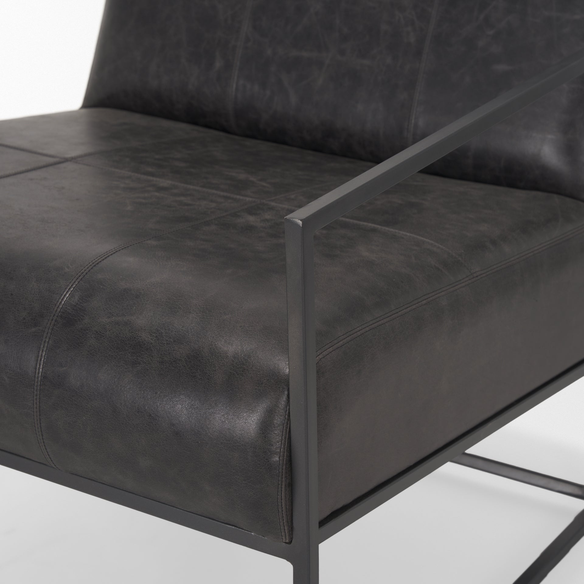 Stratton Gunmetal w/ Genuine Aged Black Leather Upholstered Accent Chair - Central Designs