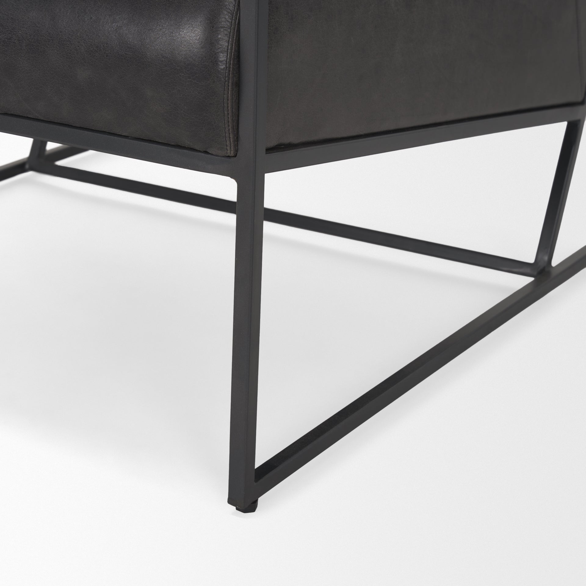 Stratton Gunmetal w/ Genuine Aged Black Leather Upholstered Accent Chair - Central Designs