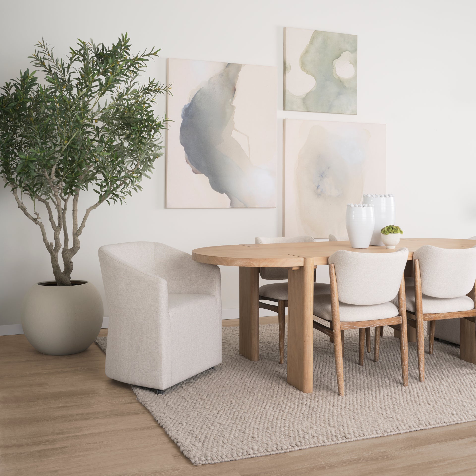 Sondra Oatmeal Performance Fabric Upholstered Club Dining Chair - Central Designs