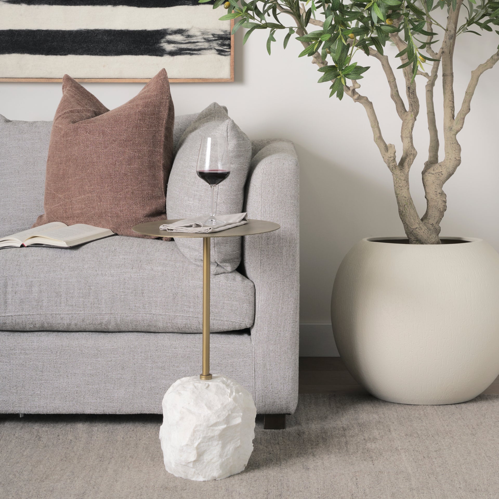 Rini Gold Metal and White Marble Accent Table - Central Designs