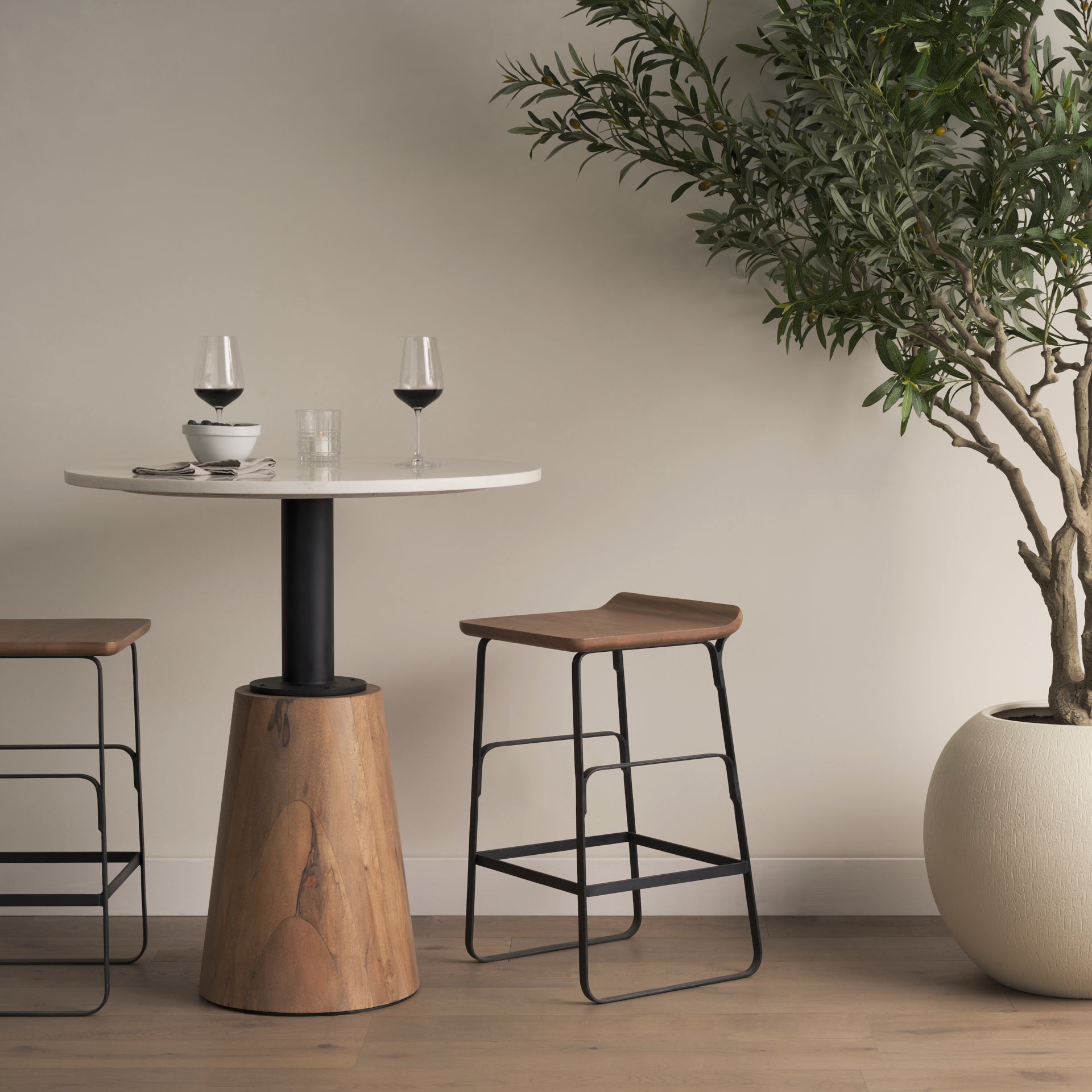 Conan 25" Seat Height Brown Wood Seat Black Metal Frame Counter Stool - Central Designs